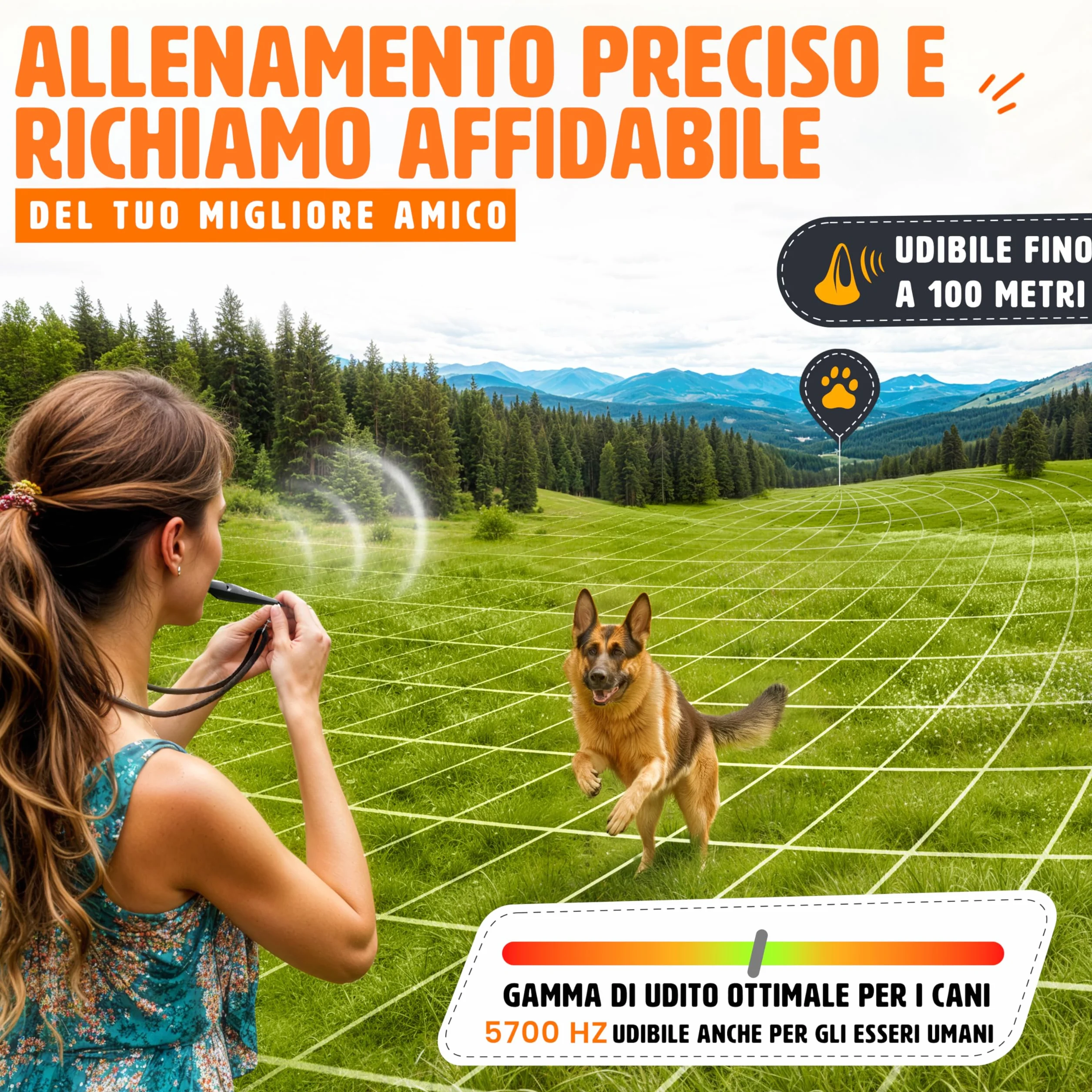 ENERO® Fischietto per cani con pratica fascetta - cani accessori - con frequenza standardizzata - Ideale per l'addestramento dei cani - udibile e di ampia portata - fischio per cani nero