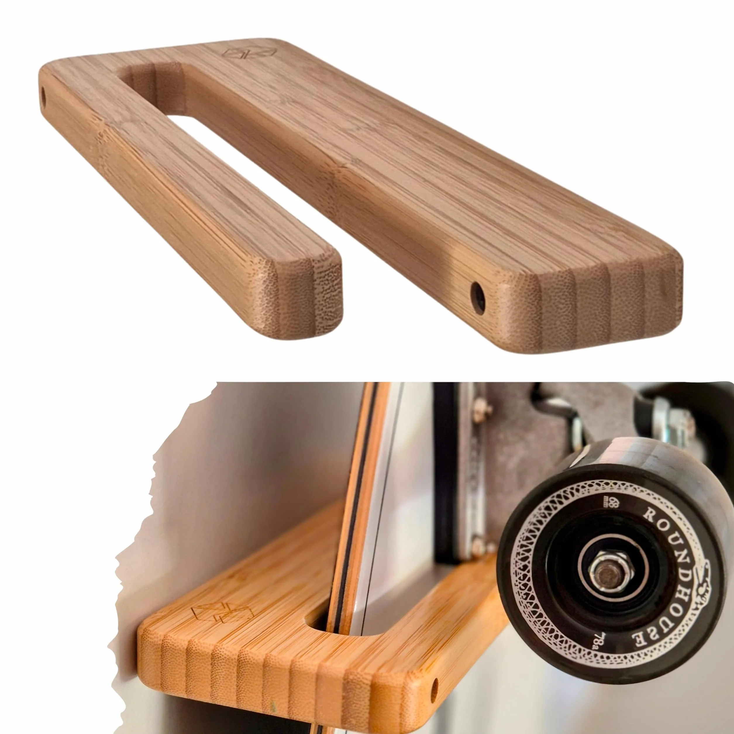 Supporto verticale per skateboard in legno di bambù, gancio da parete, longboard