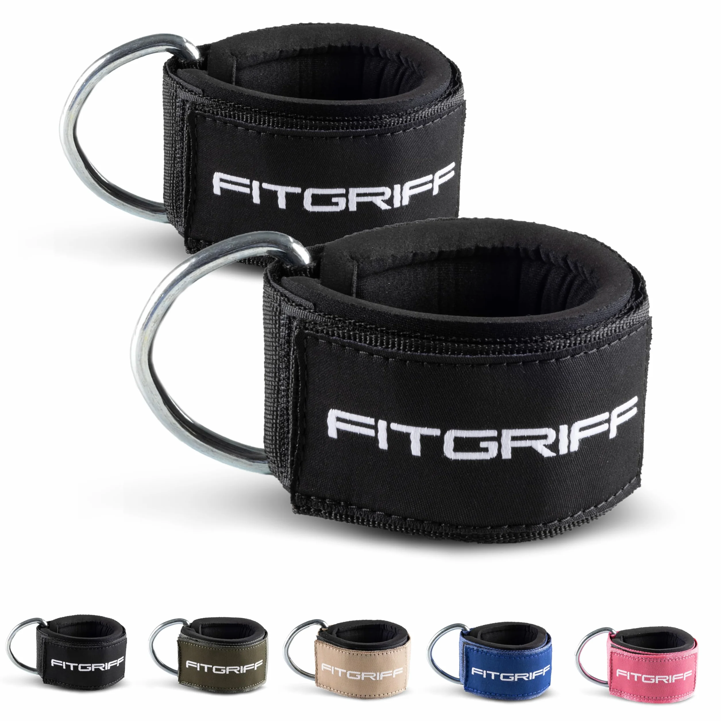 Fitgriff® Cavigliere Cavi Palestra V2 (2 Pezzi)- Attrezzi Fitness da Donna e Uomo per Kick Back, Allenamento dei Glutei, Leg Curl - Ankle Straps Gym