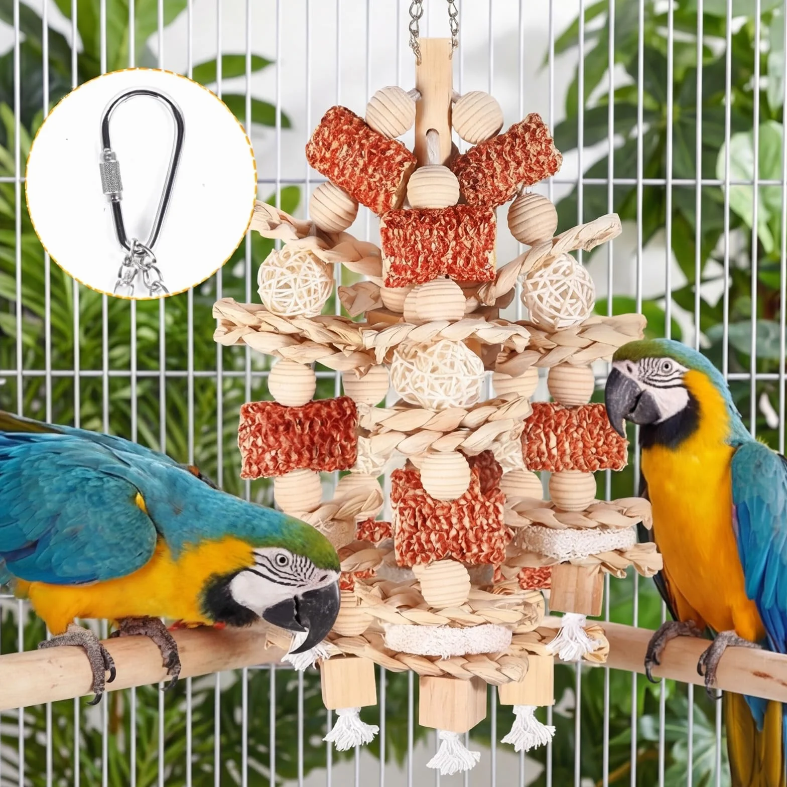 Giochi per Pappagalli in Legno Naturale da Masticare con Blocchi Appesi per Small Medium Parrocchetti Lovebirds