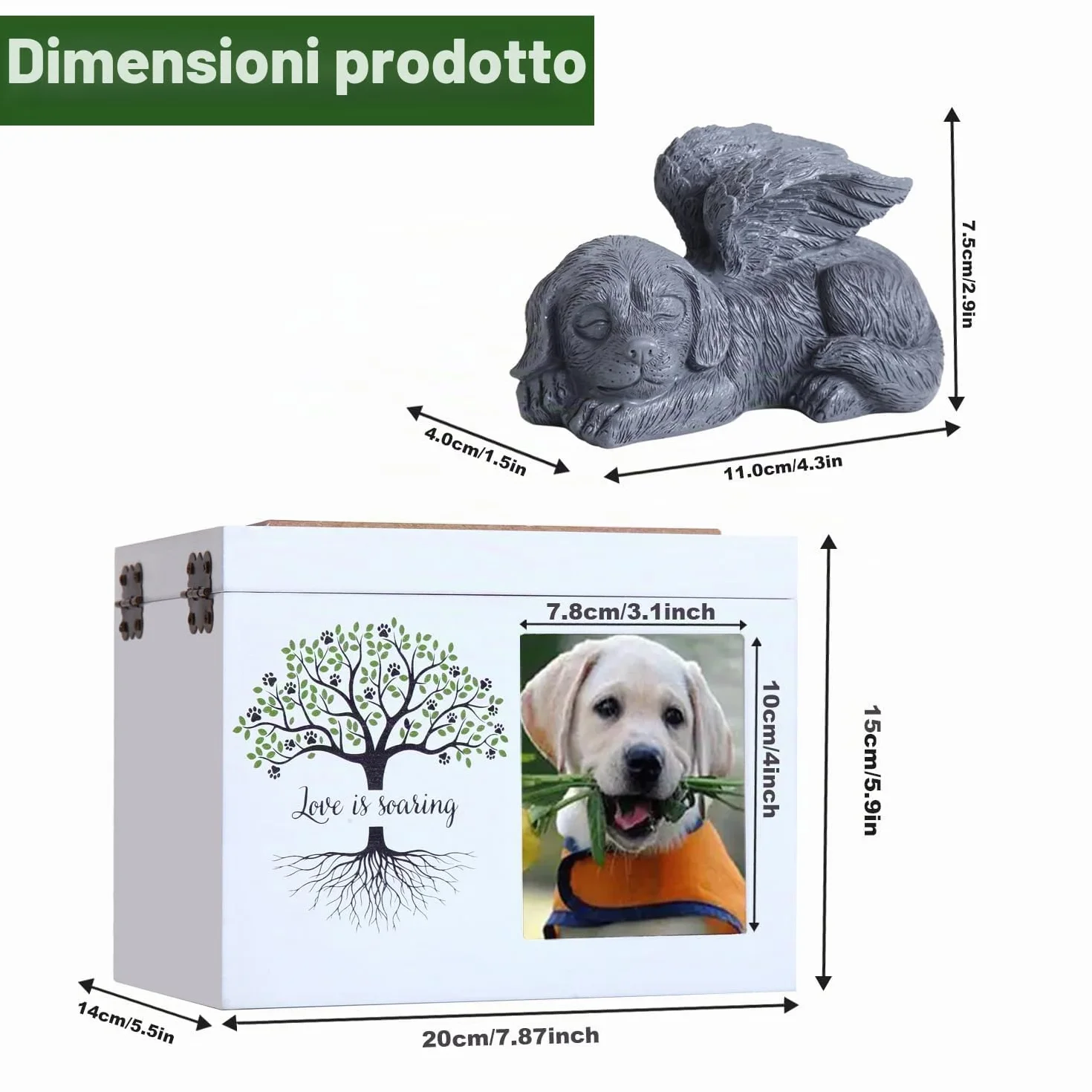 Urne Commemorative per Cani o Gatti, urna funebre in Legno con Cornice per Foto, Scatola commemorativa con Flanella Nera Come Fodera, Regalo commemorativo per Animali Domestici