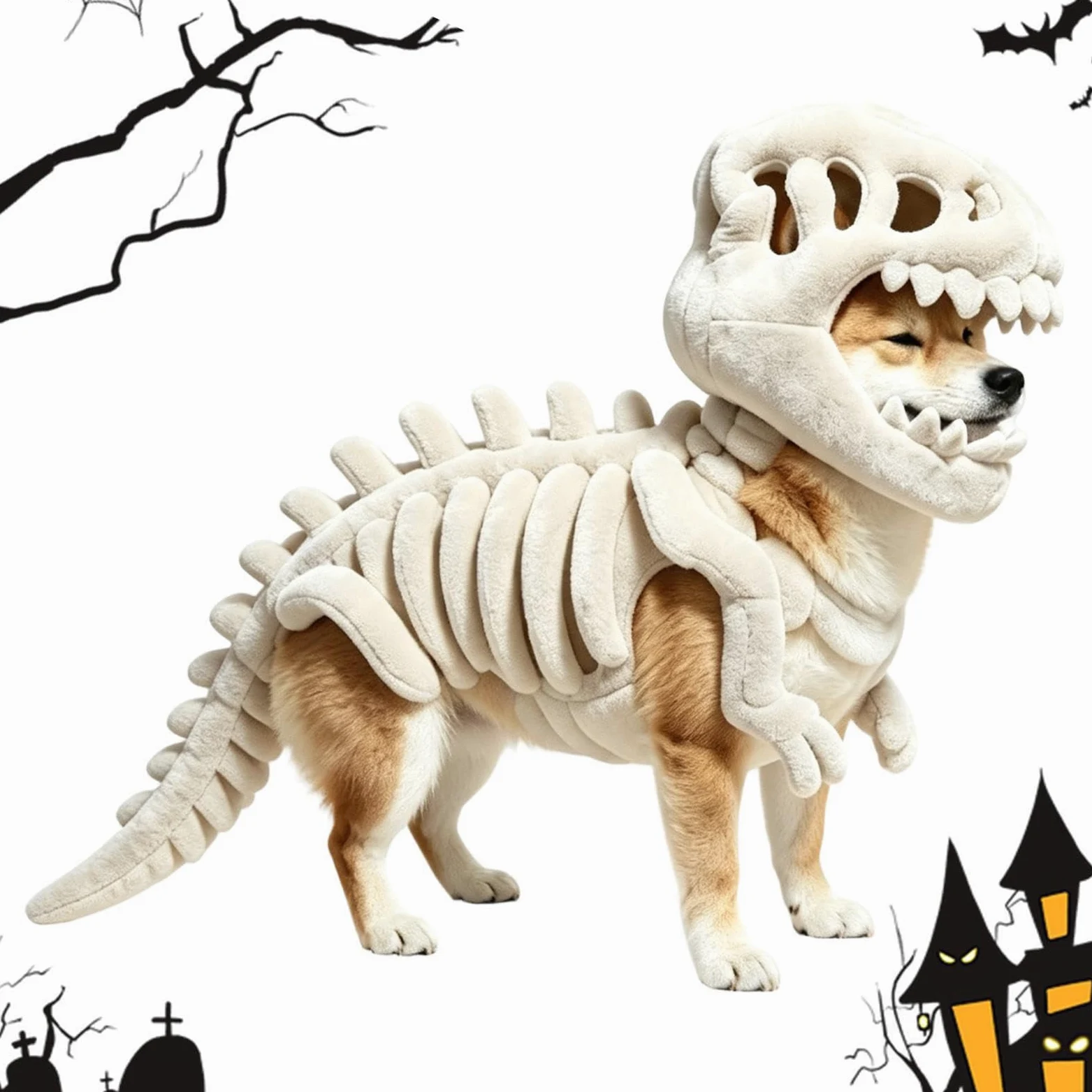 Costume da scheletro da dinosauro per animali domestici | Costume per cani con osso di dinosauro per Halloween, per casa, appartamento, spettacoli teatrali, feste a tema, fotografie