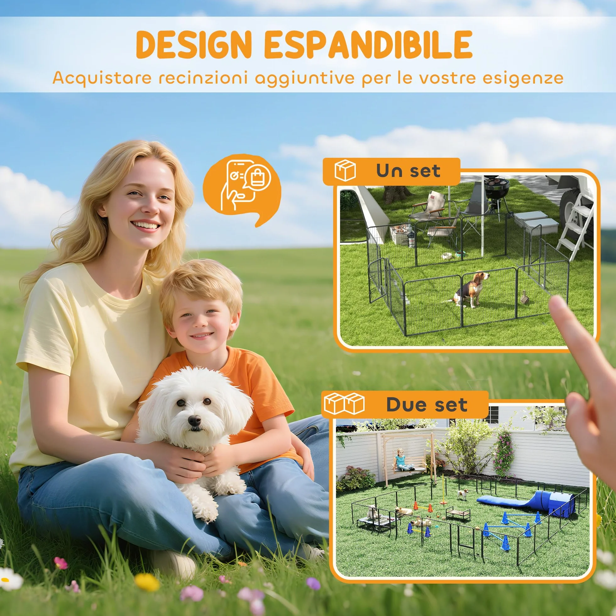 PawHut Recinto per Cani 12 Pannelli Modulabili 80x1.5x80 cm Box Pieghevole con Porta in Acciaio Grigio