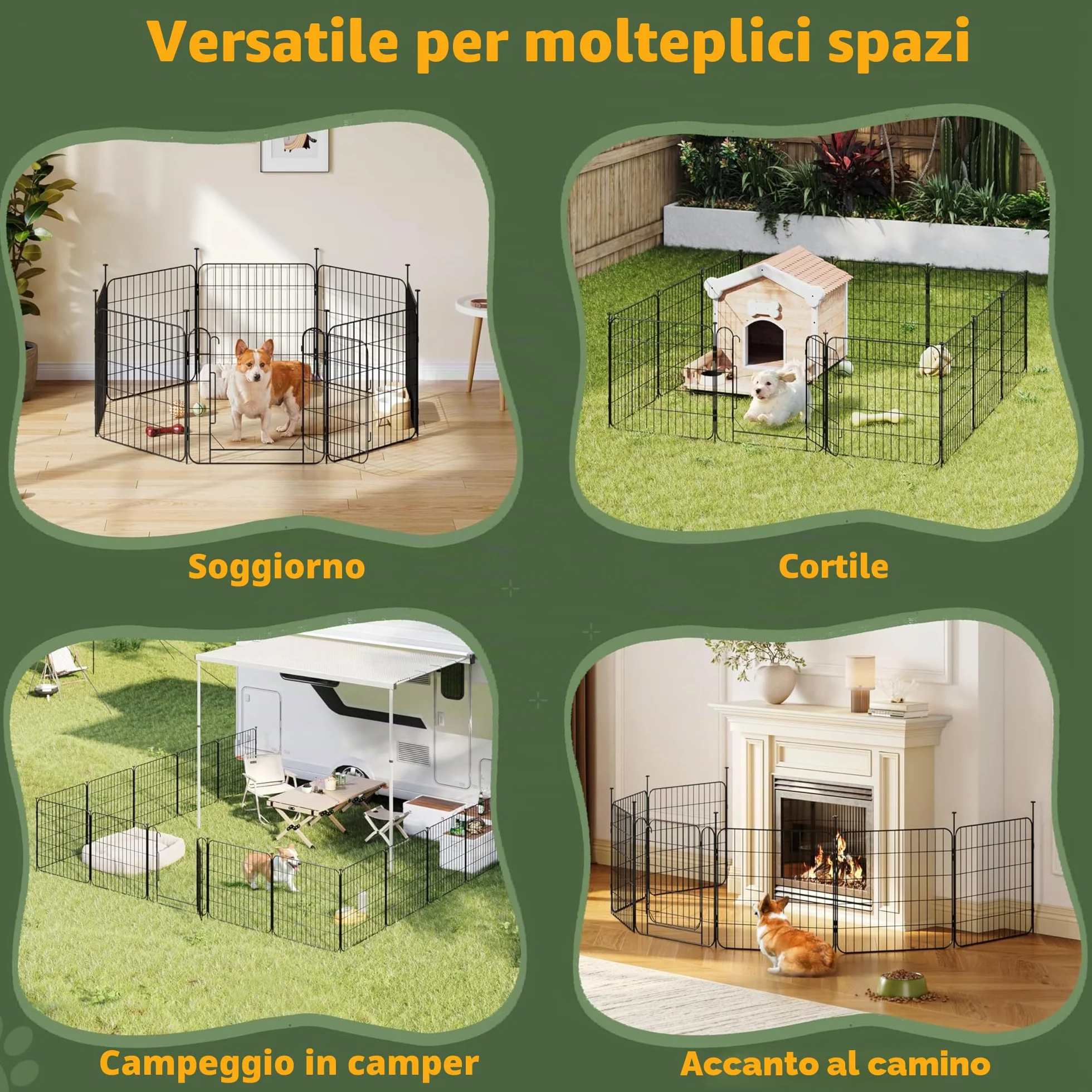 Yaheetech Recinto per Animali Domestici in Acciaio Pieghevole 8 Pannelli Altezza 60 cm con Porta per Cani Gatti Conigli