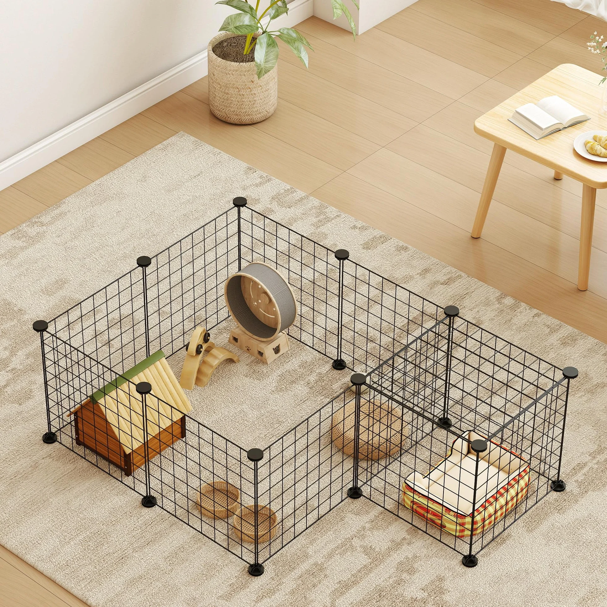 PawHut Recinto per Cuccioli e Piccoli Animali Modulabile in Metallo e PP, 12 Pannelli da 35x35cm Nero