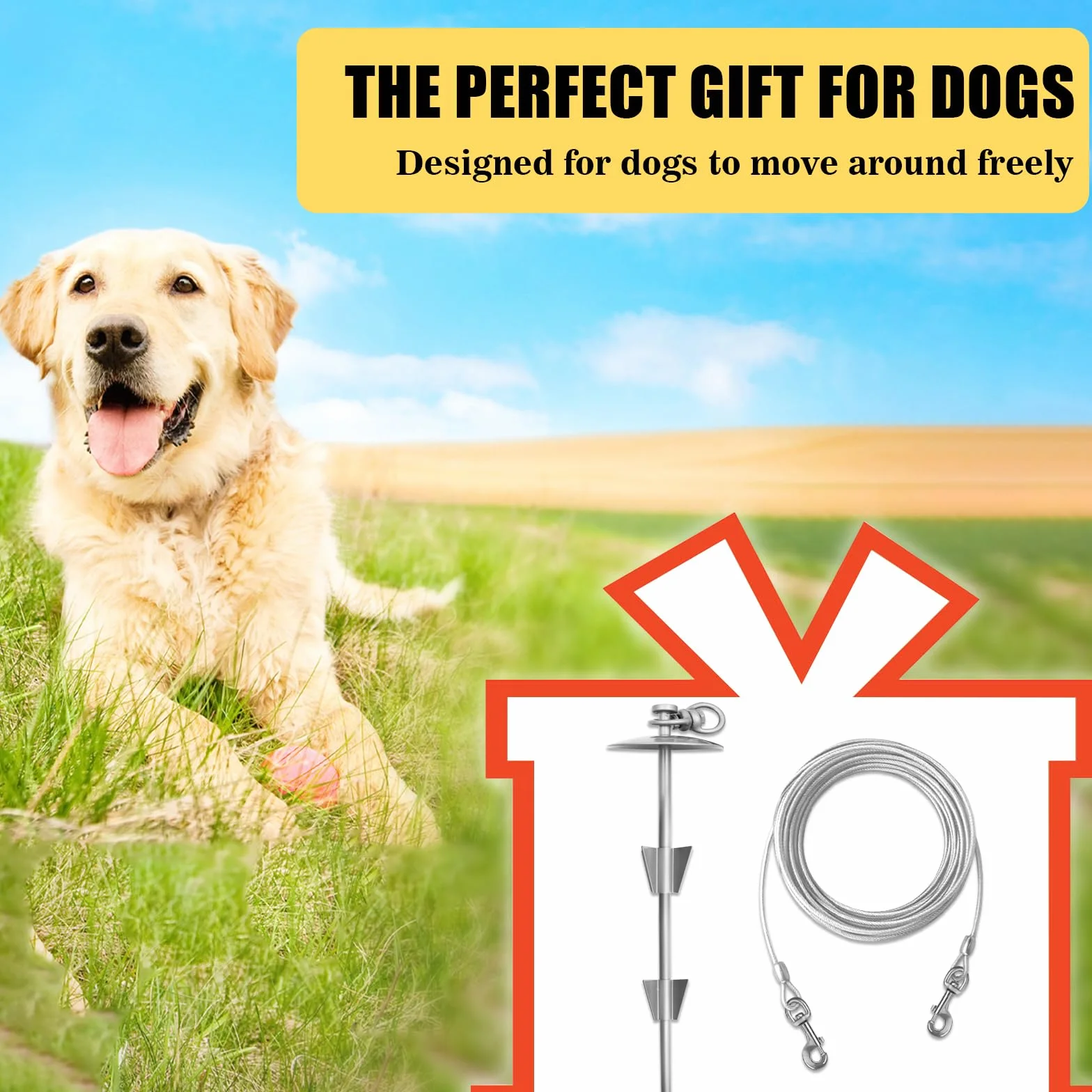 Palo per cani resistente con cavo per cani da 3 m, per cani grandi fino a 68 kg, palo per esterni, facile da installare, palo girevole a 360° per cortile, campeggio, spiaggia