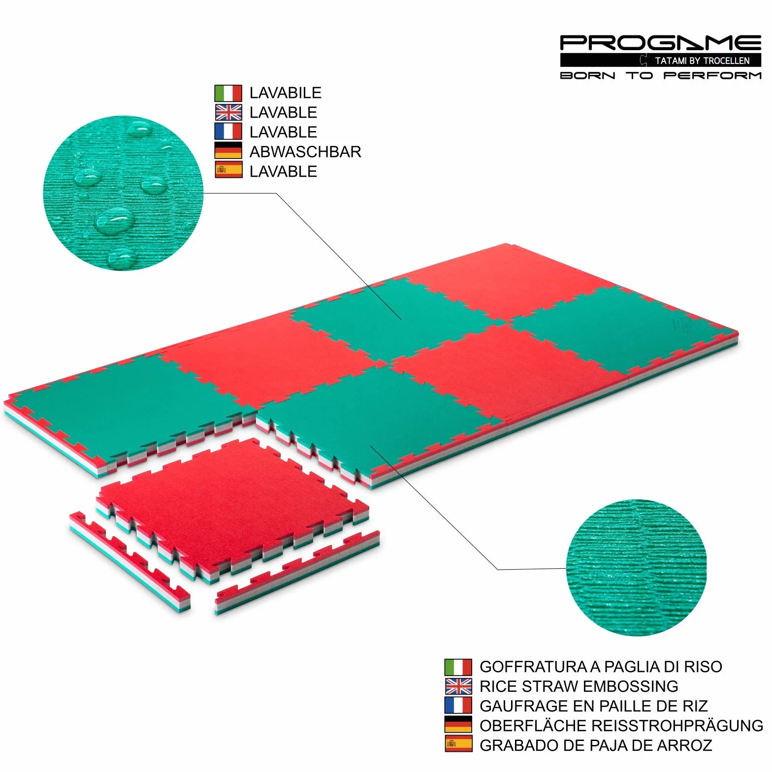 PROGAME Tatami Palestra Spessore 4 cm. 8 Pezzi 50x50 cm PERFORMANCE-HOME Tatami Judo Materassino - Made in Italy