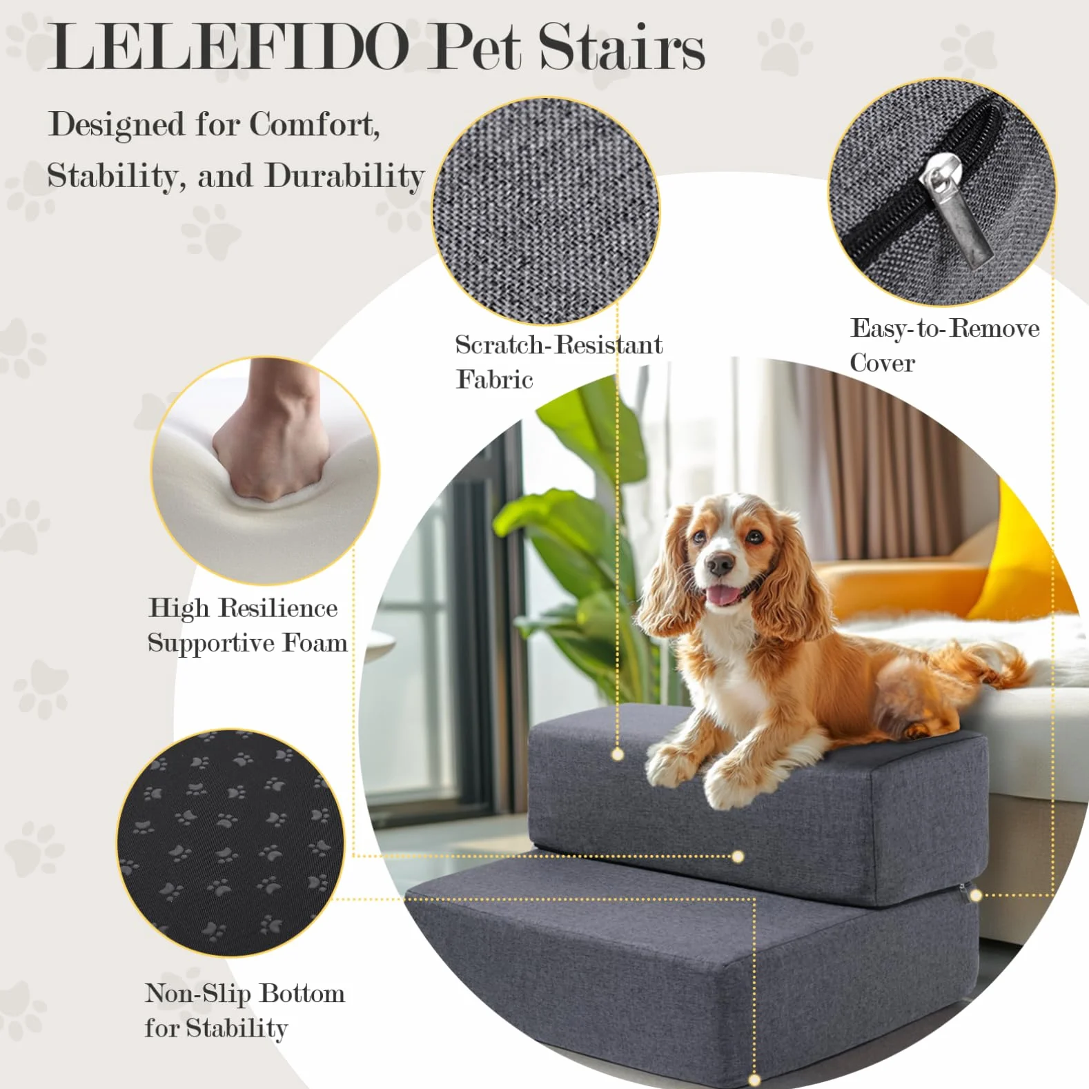 Scaletta per cani piccola taglia 30,5 cm 2 gradini modulare antiscivolo per letto divano grigio