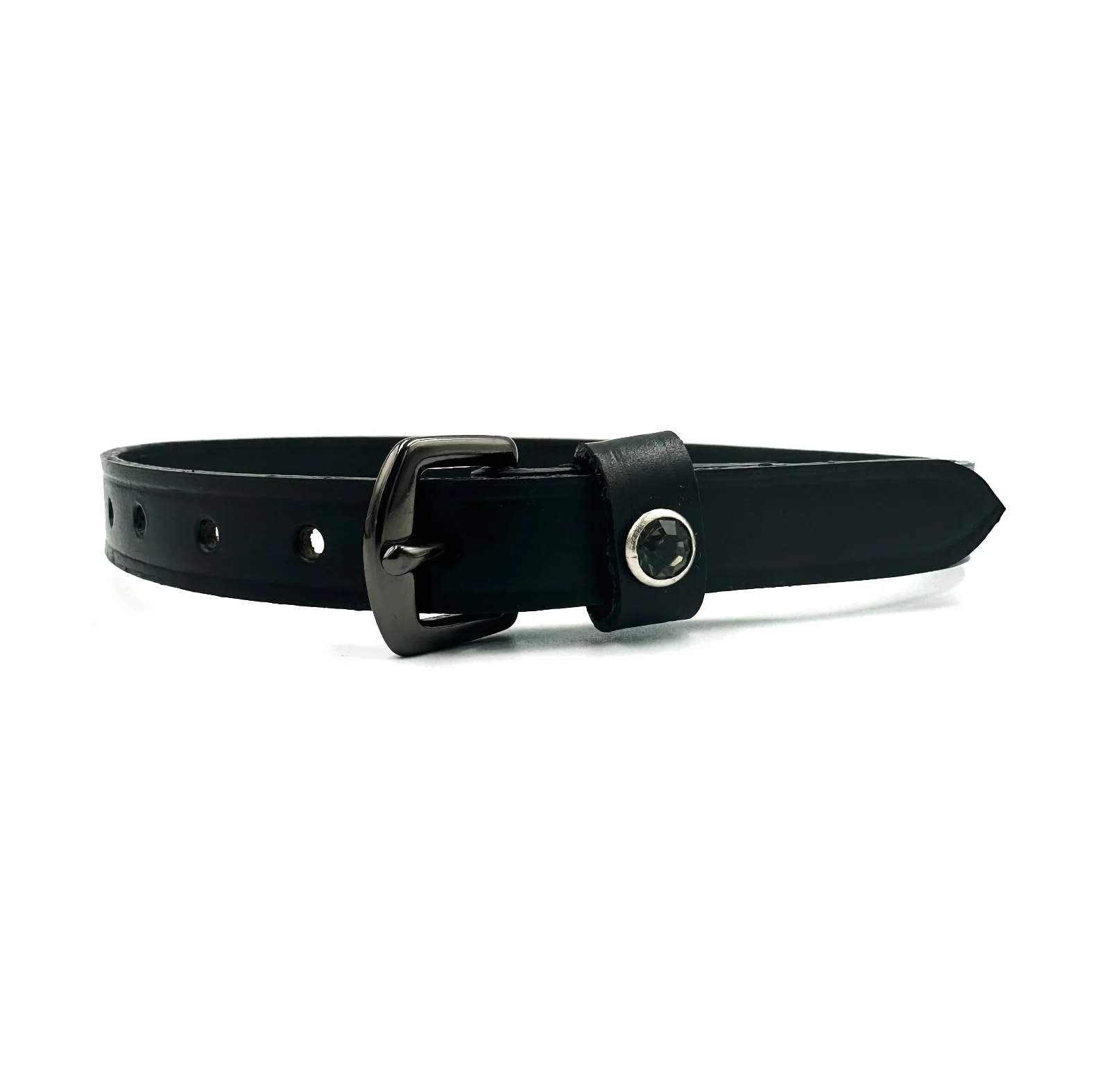 ES4010 Fila di Spore con Strass Cristallo in Pelle per Spore di Ricambio Accessori Cinghia di Cavallo, Cinghia per Spore di Equitazione Fissaggio di Spore (Pelle Nera/Strass Neri)