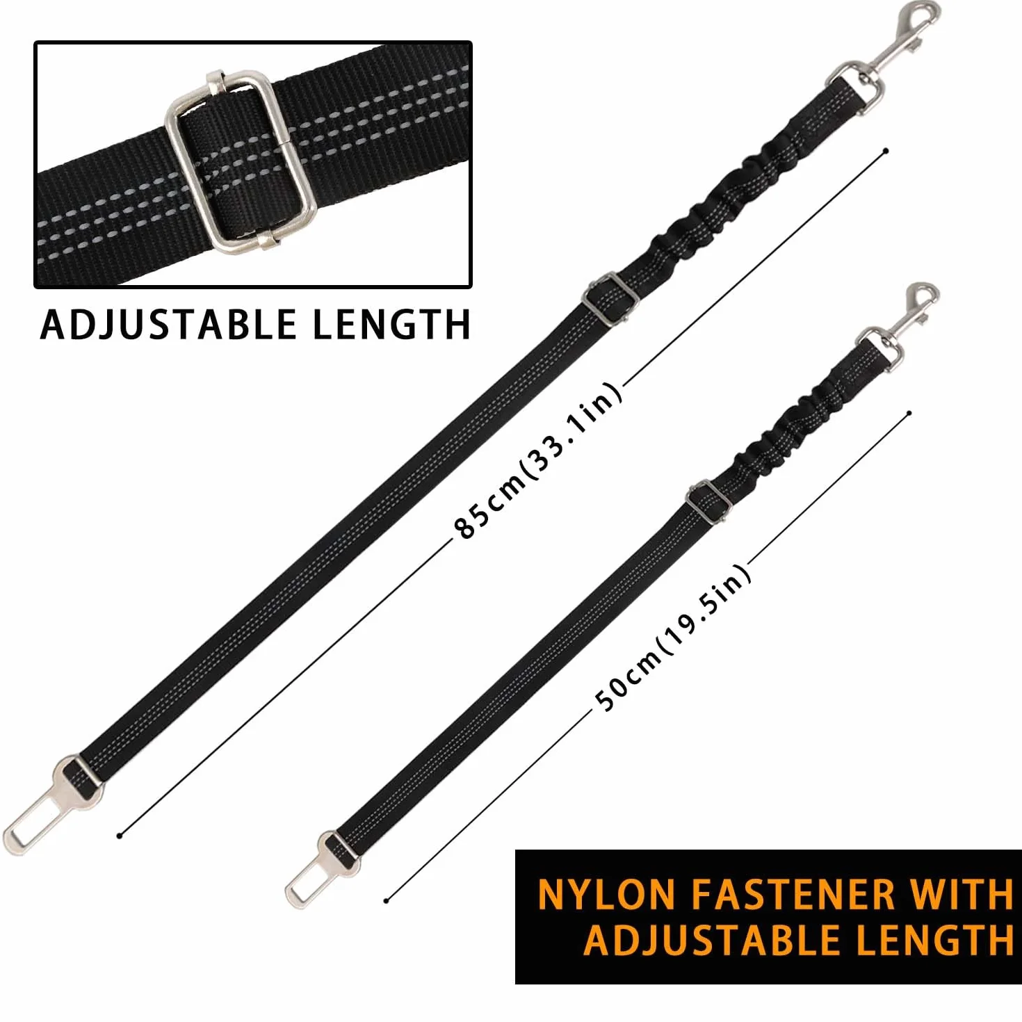 AiTodos - Cintura di sicurezza per cani, regolabile da 50 a 85 cm, con imbottitura elastica, riflettente, colore nero