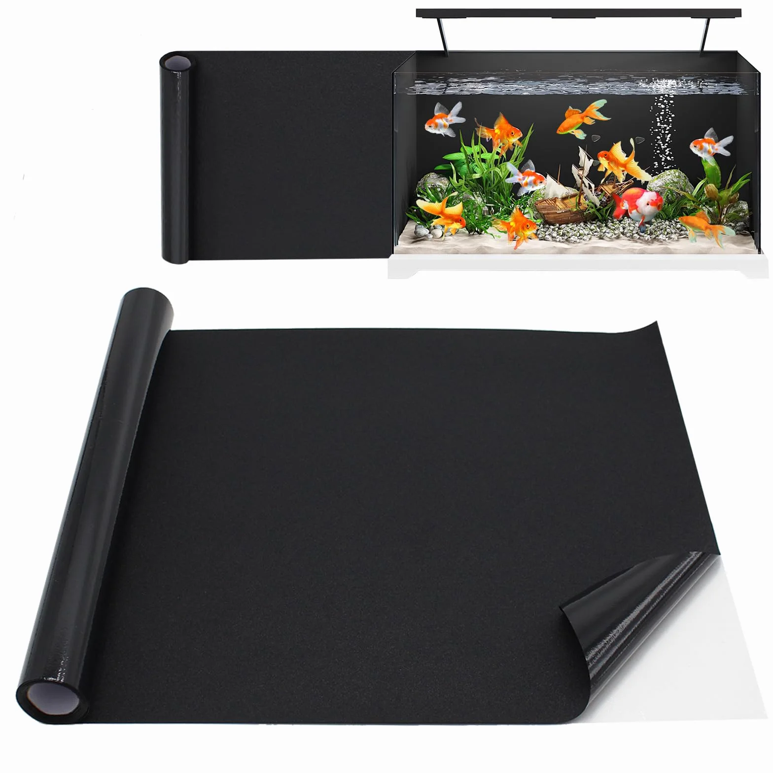 Pellicola di sfondo per acquario, con colla, colore nero, 50 x 200 cm, autoadesiva, per acquario, pesce, mondo sottomarino, ritagliabile