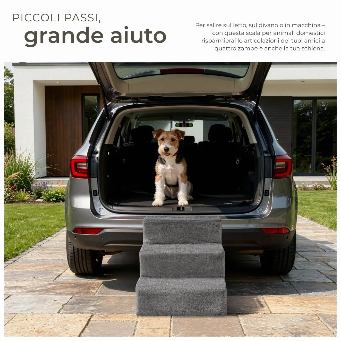 tectake Scala per Animali Domestici 3 Gradini 34,5 cm Antiscivolo Grigio
