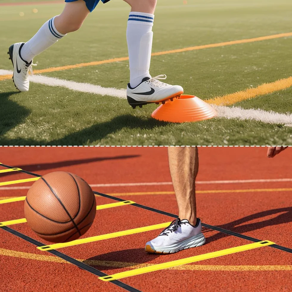 Set Allenamento Calcio Scaletta 6m con 12 Coni 4 Paletti Agilità