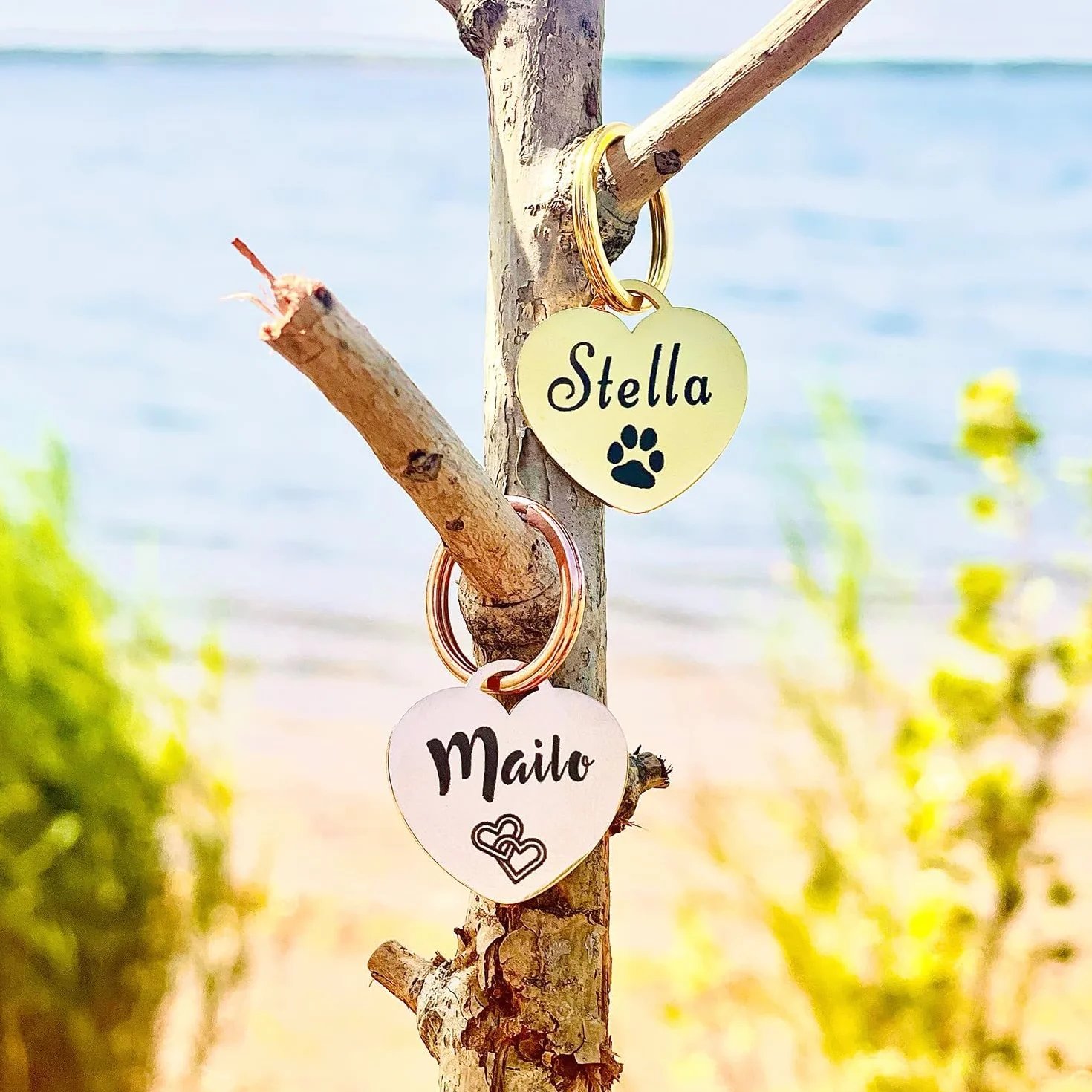 Medaglietta per cani GOLDEN PAW in acciaio inossidabile con incisione a forma di cuore, personalizzata, Oro rosa