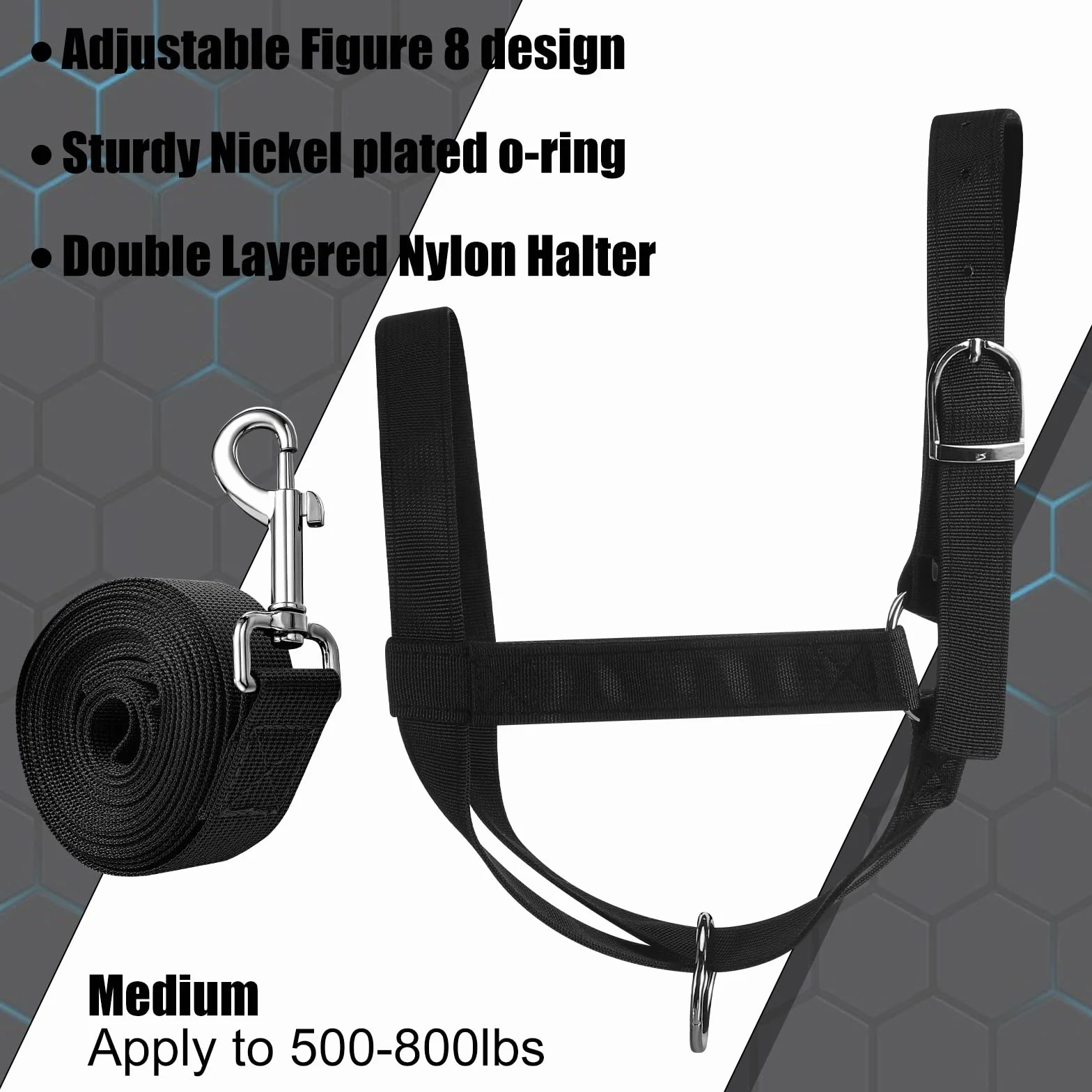 Hillban Cavezza per mucca Capezza per bestiame regolabile con corda di piombo per cavallo in miniatura asino capra puledro nylon bestiame forniture per addestramento