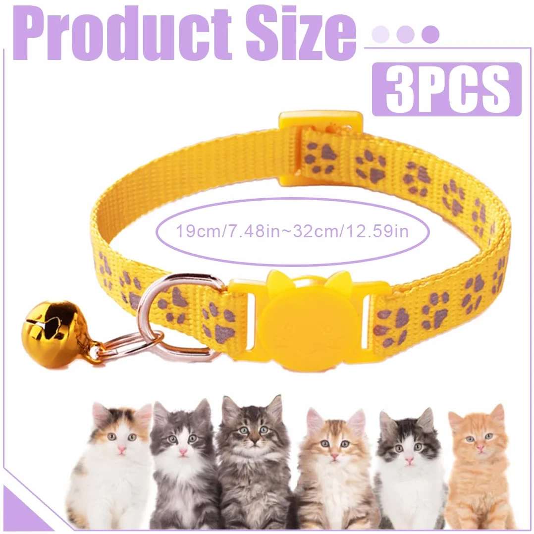 GXGM 3 Pezzi Collare Gatto Antistrozzo con Fibbia di, Sicurezza e Campanello, Regolabile Collare per Gatti, Sicuro Nylon Accessorio per Animali Domestici, Personalizzato (Blu Viola Giallo)