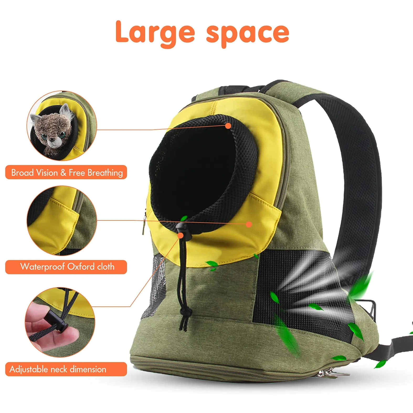 PETCUTE Zaino Porta Cane,Traspirante Zaino per Animali Domestici,Zaino per Cani a Doppia Spalla con Pad Rimovibile,Testa Fuori Borsa per Cani con Tracolla Regolabile e Cordoncino