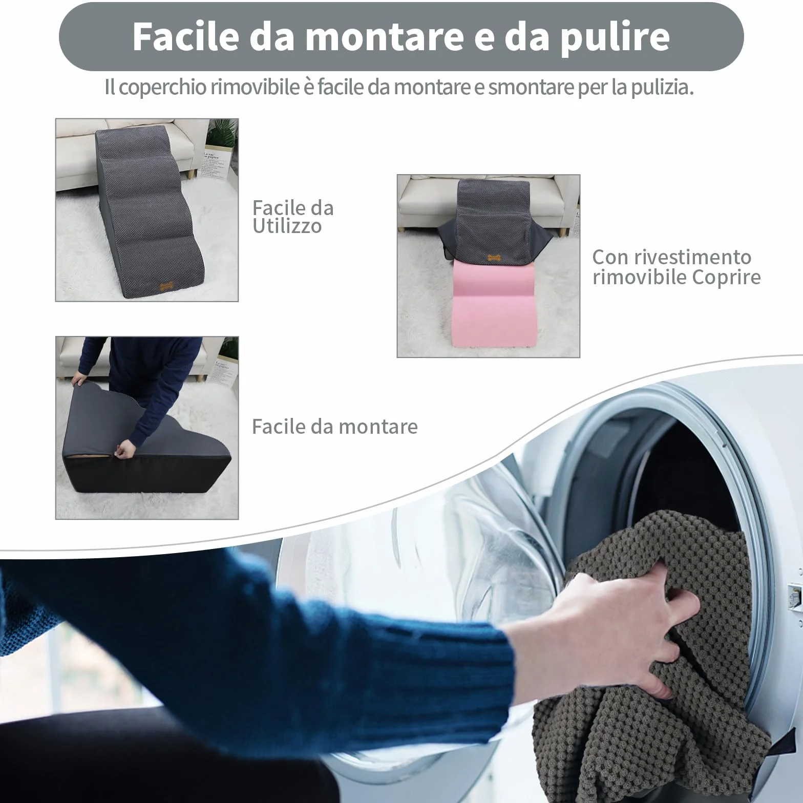 Scala per Cani di Piccola Taglia 4 Passi 75x50x40cm Rampa con Coperchio Rimovibile
