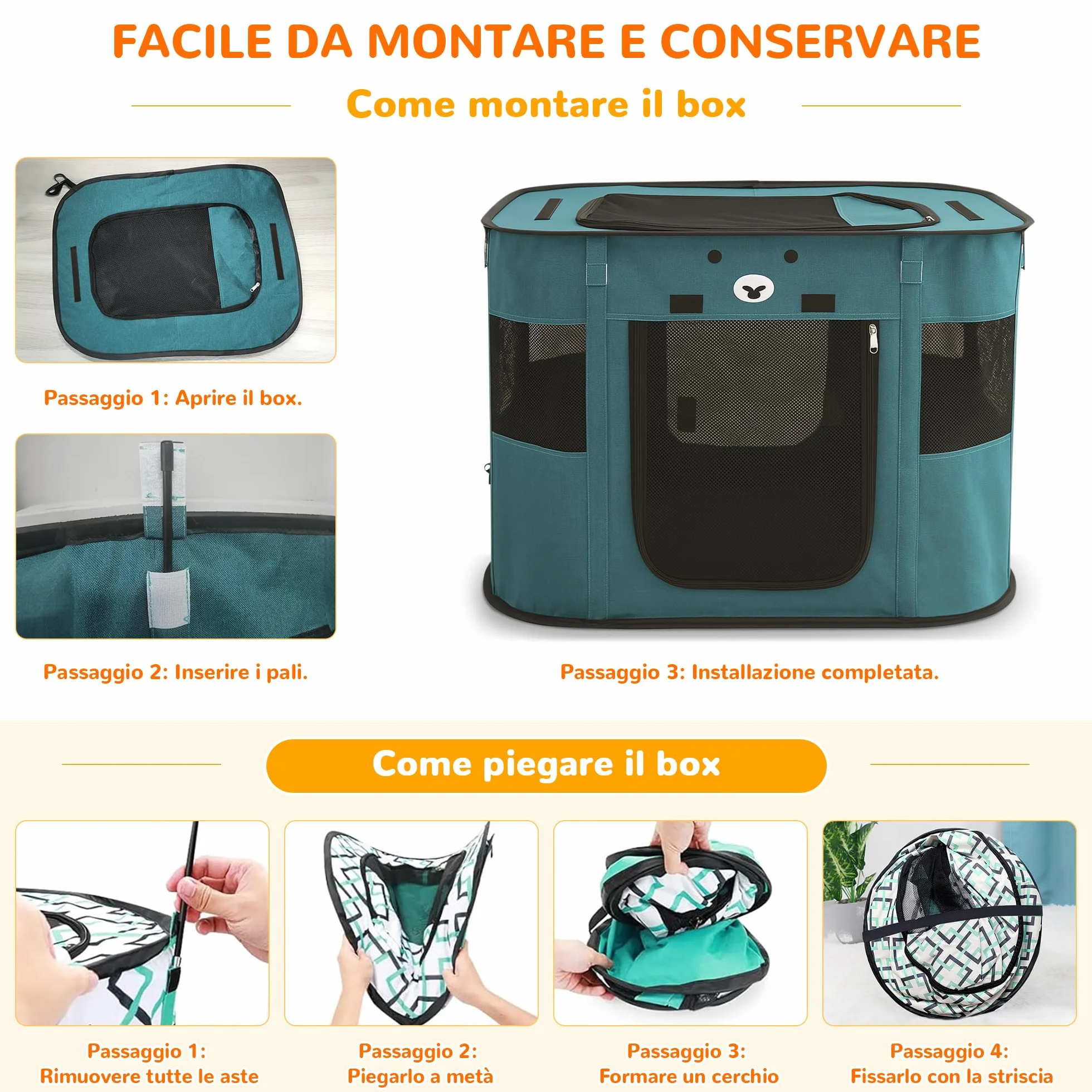 ALLSOPETS Pieghevole Recinto per Cani da Interno, Box Traspirante Portatile per Gatti Conigli Cuccioli con Borsa, Blu Reale M