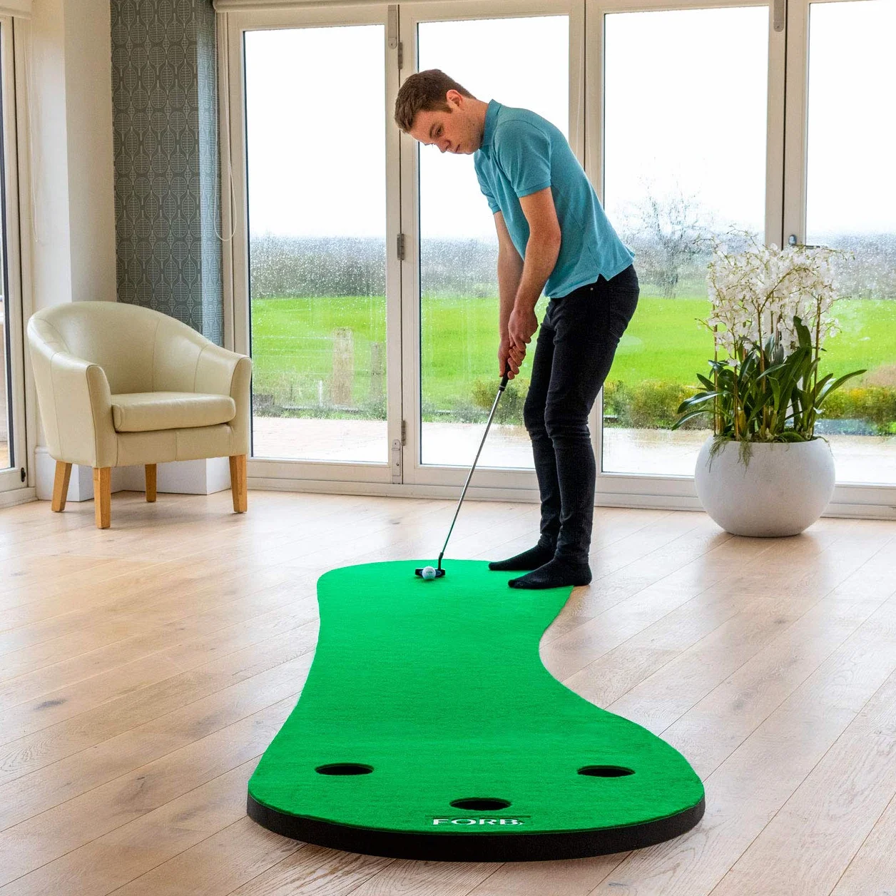 FORB Tappetino Putting da Golf per Uso Domestico - 2 Dimensioni Disponibili | Tappetino Professionale per Allenamento in Casa (3 buche) | Attrezzatura da Golf