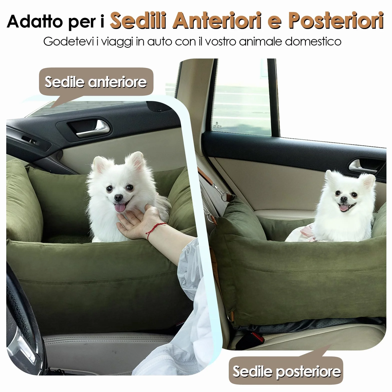Seggiolino auto per cani di piccola taglia sotto i 15 kg, per cani di piccola taglia con zona di riposo allungabile, rimovibile e lavabile, cuccia per cani con scomparti e cintura di sicurezza