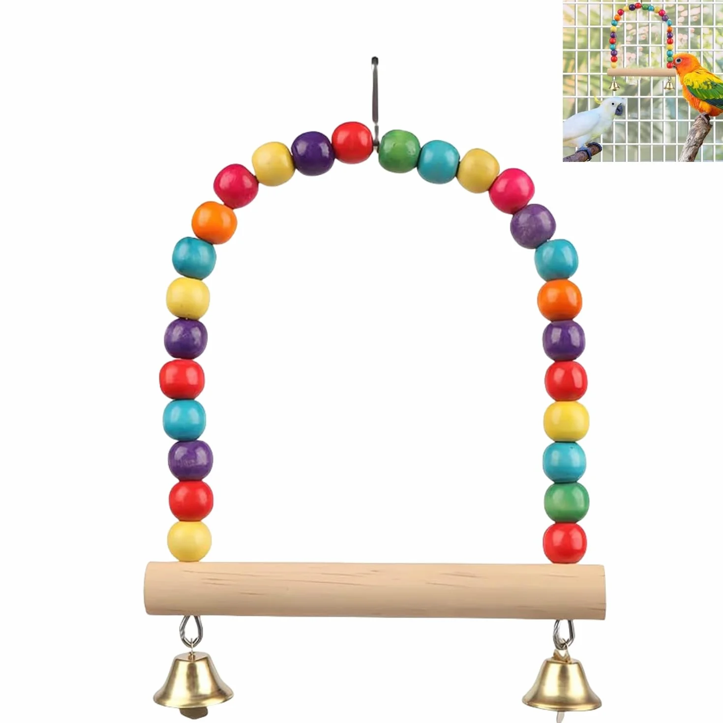Altalena per Pappagalli Colorata 15cm x 12cm,Giocattolo per Uccelli da Gabbia,Giochi per Uccelli pappagalli,Giochi in Legno per Pappagallini,Calopsite e Cocorite