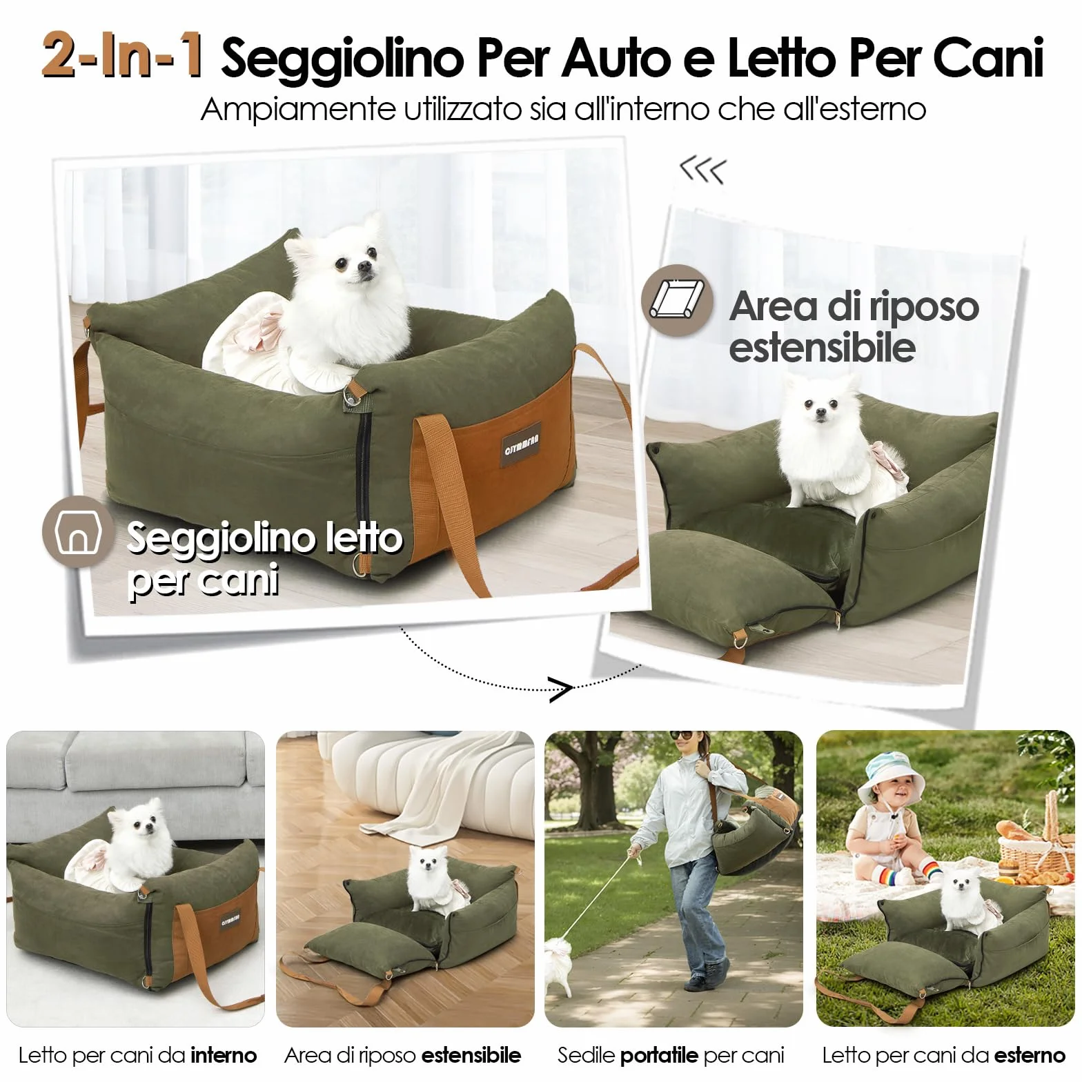 Seggiolino auto per cani di piccola taglia sotto i 15 kg, per cani di piccola taglia con zona di riposo allungabile, rimovibile e lavabile, cuccia per cani con scomparti e cintura di sicurezza