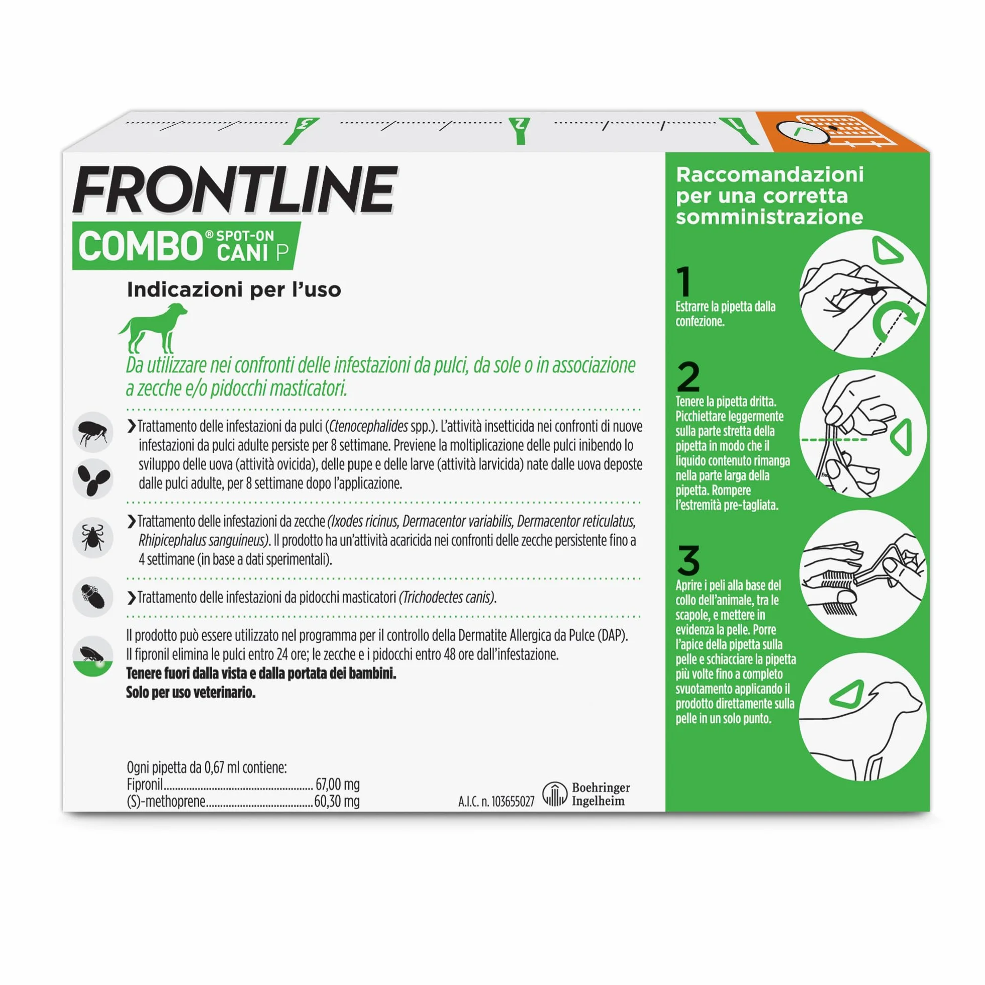 FRONTLINE Combo 3 Pipette Antiparassitario per Cani e Cuccioli Cane Taglia S (2-10 Kg) Antipulci Lunga Durata