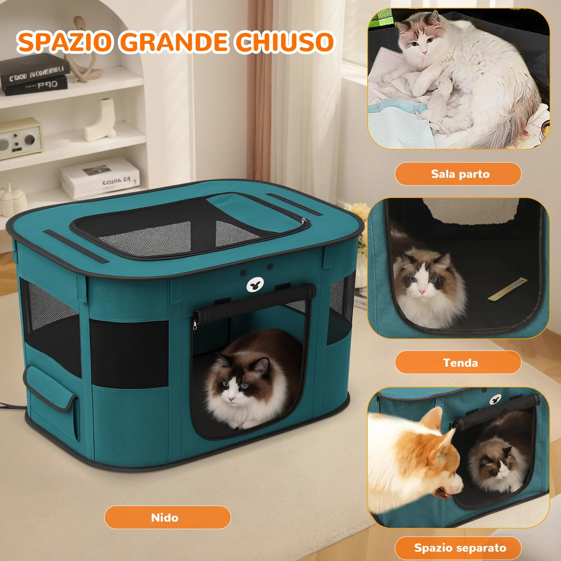 ALLSOPETS Pieghevole Recinto per Cani da Interno, Box Traspirante Portatile per Gatti Conigli Cuccioli con Borsa, Blu Reale M