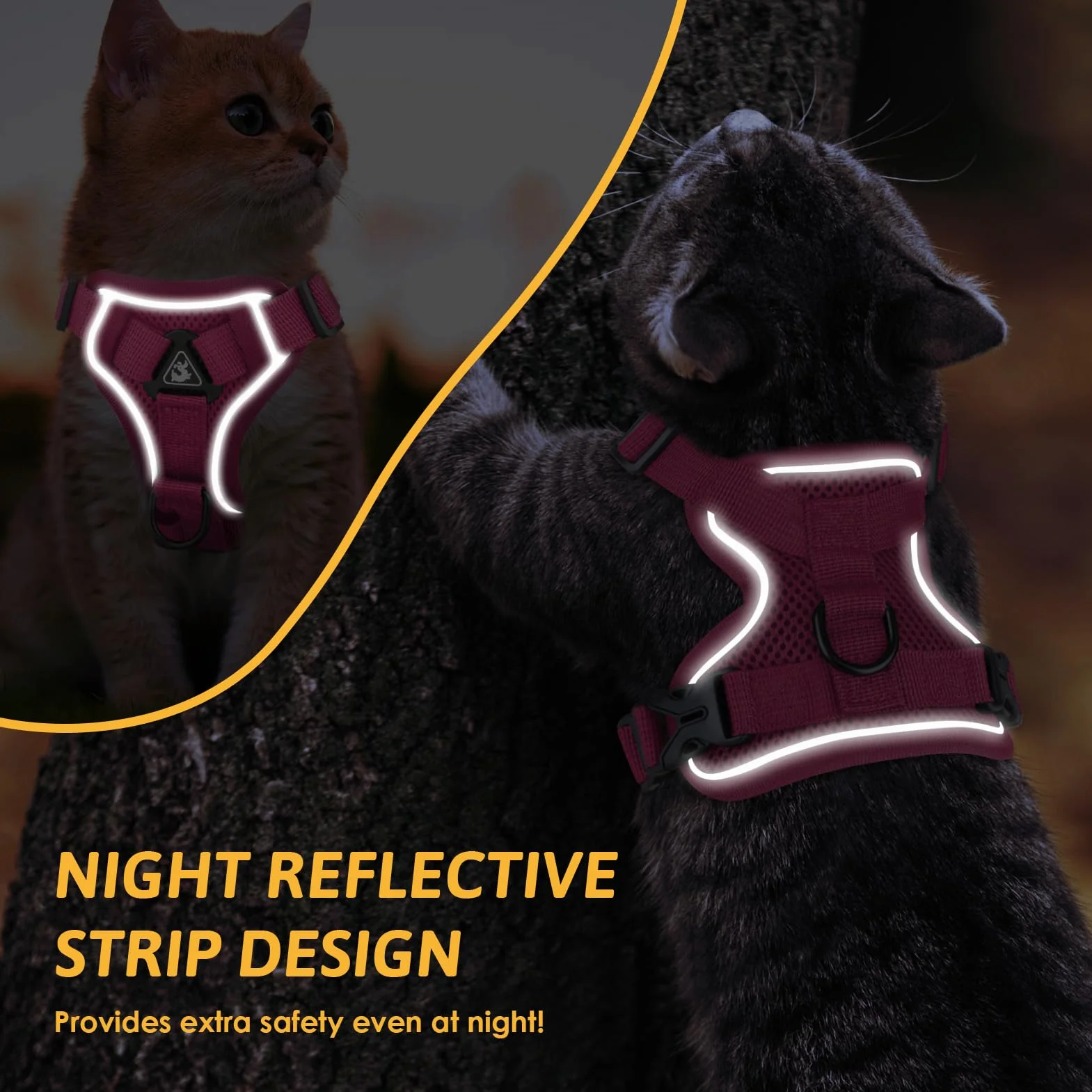 GlasFlength Pettorina per gatti con guinzaglio, antieruzione, guinzaglio per gatti con imbracatura regolabile set di stoviglie morbide per gatt i con strisce riflettenti (caffè L)