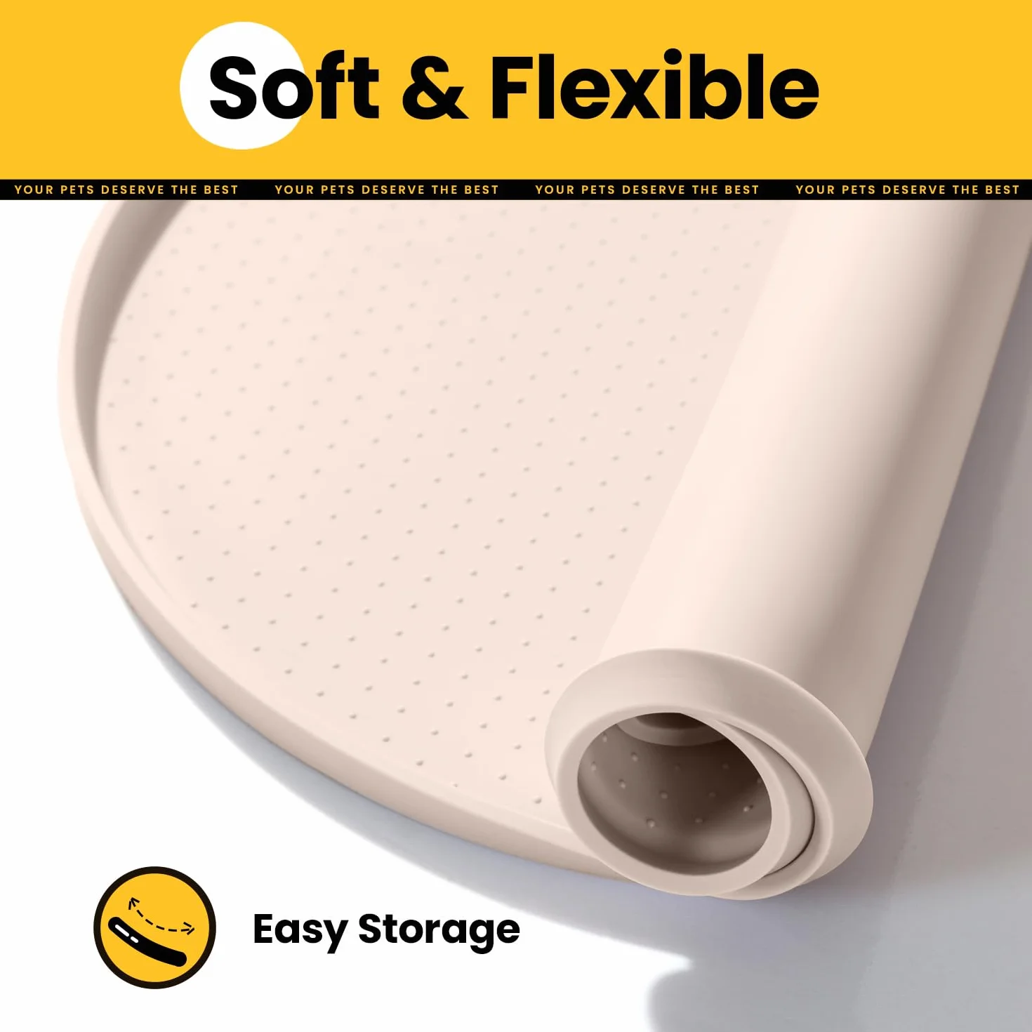 Conlun Tappetino Ciotola Cane, Tappetino Ciotole Gatto con Bordi Rialzati di 1,2 cm per Contenimento Degli Schizzi, Tappetino Silicone per Animali Senza BPA, Sottociotola per Cani(Taupe,81x51 cm)
