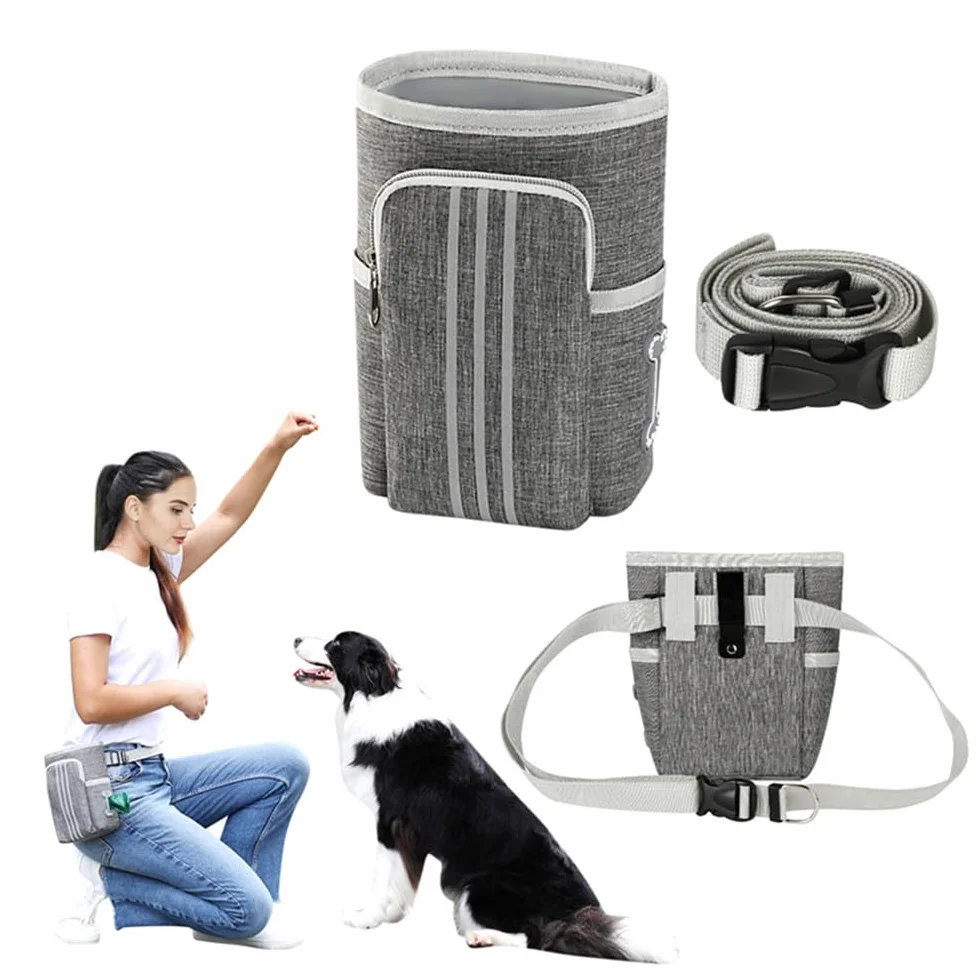 Sacca per Cani Portatile, con Ventosa Magnetica per Cani, per Snack, per Cani e addestramento, con Dispenser per Sacchetti, da Appendere (Grigio)