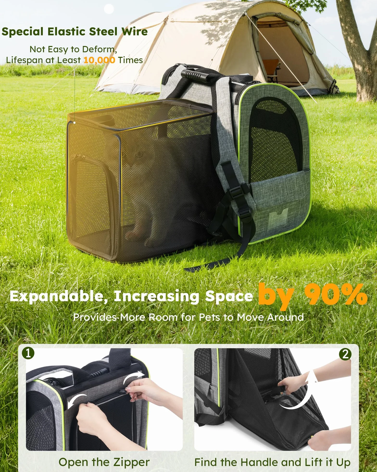 Pecute Zaino per Cani Gatti Estensibile, Trasportino Portatile, Grigio