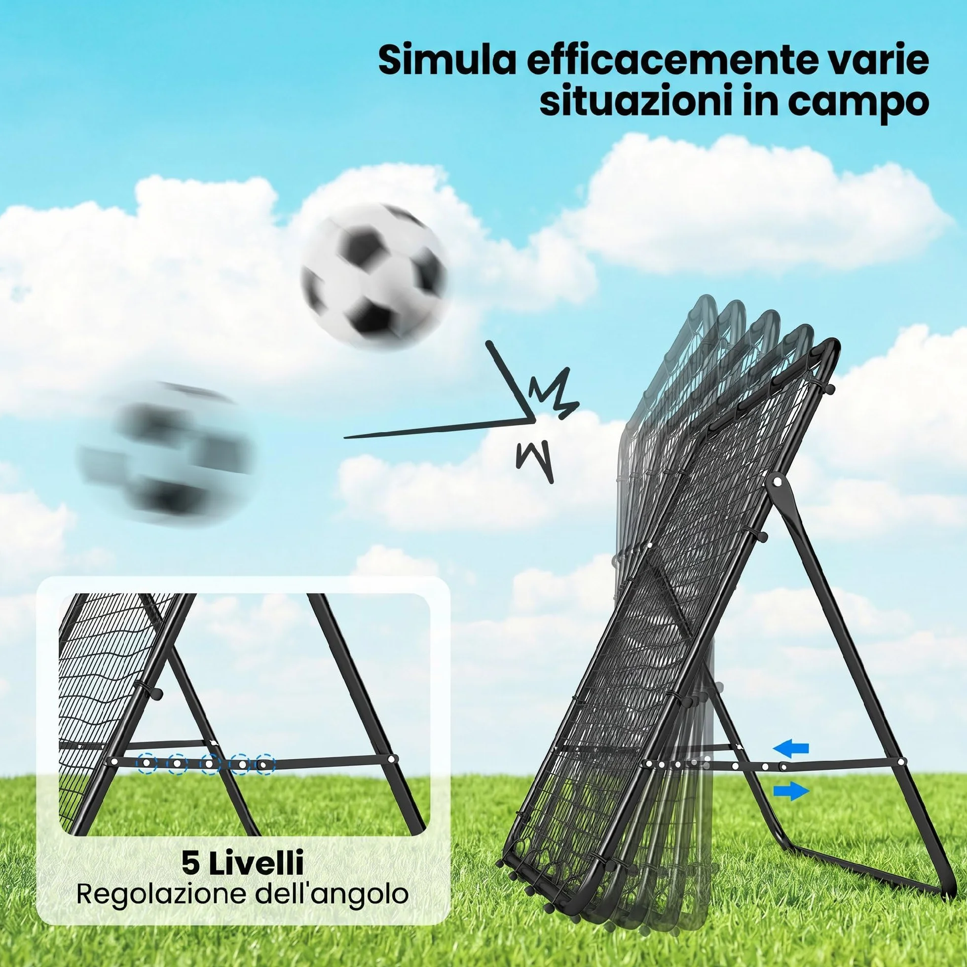 SPORTNOW Rete di Rimbalzo per Calcio Pieghevole, Rete da Calcio Rimbalzante con 5 Angolazione Regolabile in Acciaio, per Allenamento, Nero