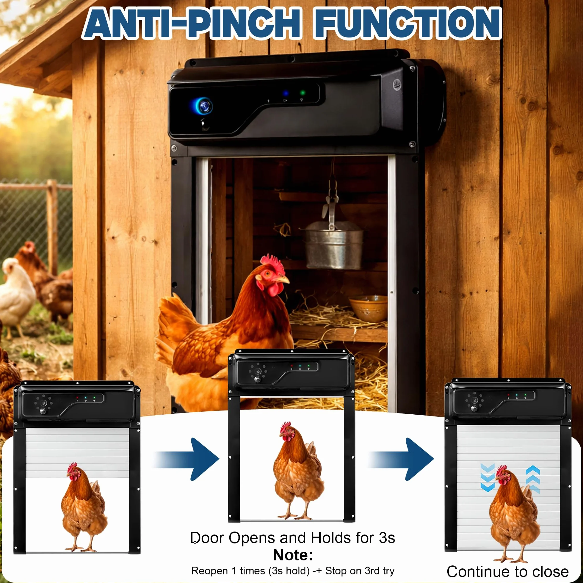 Automatic Solar Chicken Coop Door with Camera 1080P HD Remote Night Vision Motion Detector 8W Battery Powered 5000 mAh