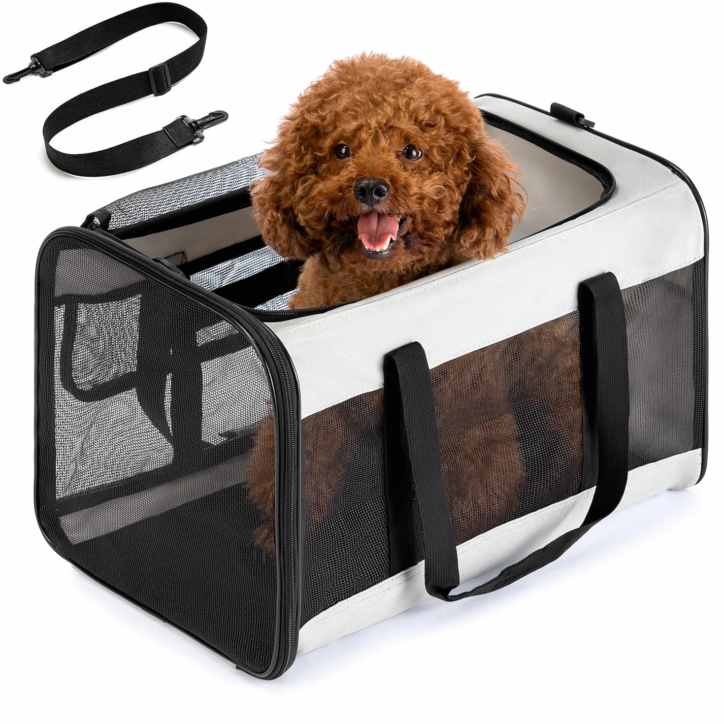 Conlun Trasportino per Cani Morbido – Con rete su 4 lati per viaggi aerei, Per gatti di taglia grande e cani piccoli 9kg, Zaino da viaggio pieghevole taglia L Grigio