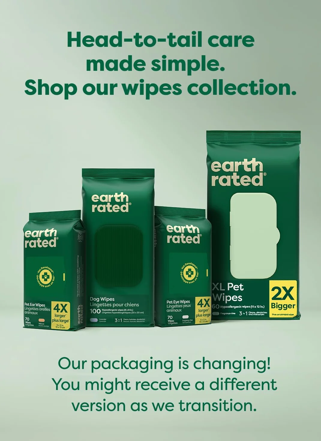 Earth Rated Salviette ipoallergeniche per Cani, puliscono ed eliminano Gli odori da Zampe, Corpo e Sedere, profumati alla Lavanda, 100 Pezzi
