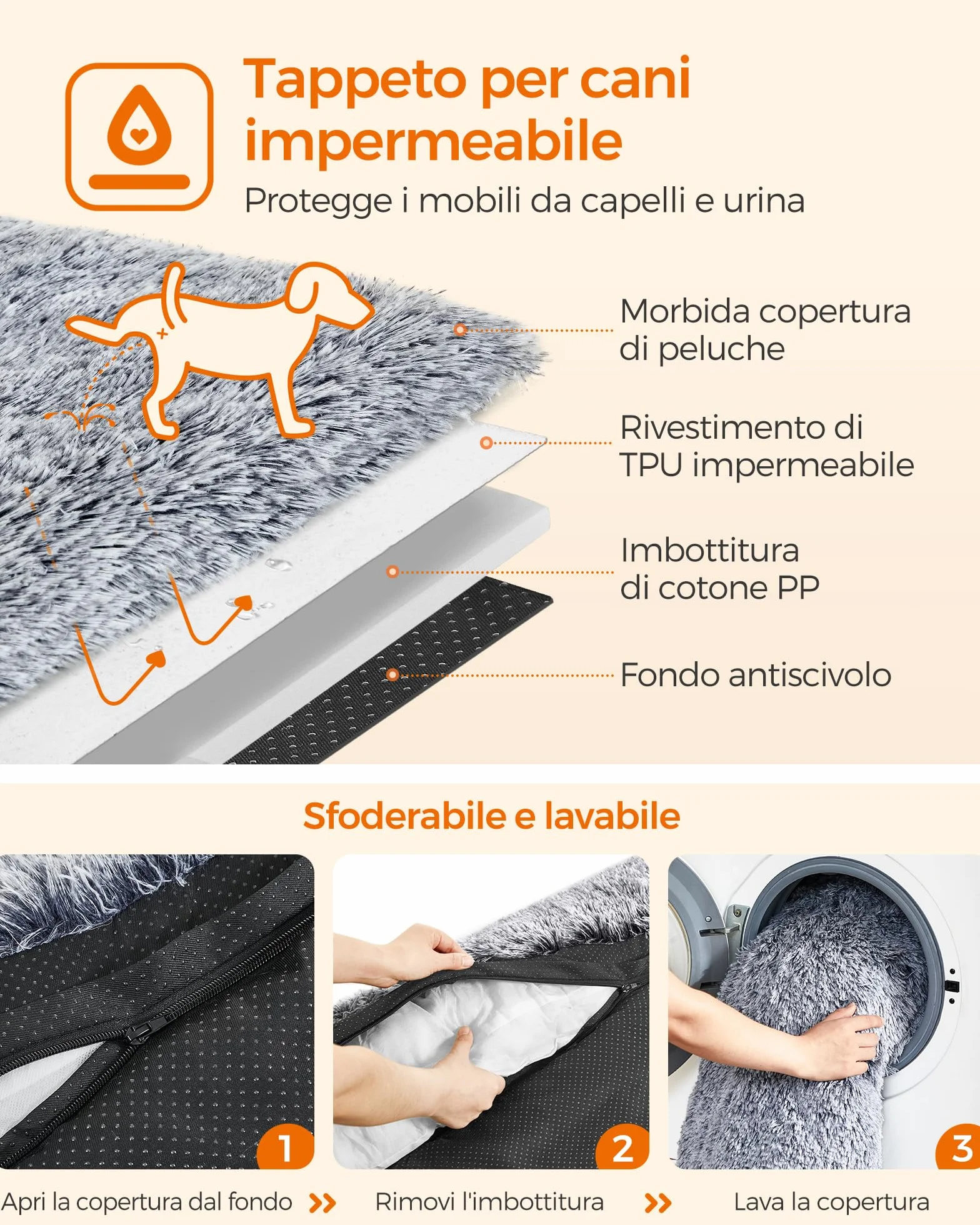 Feandrea FluffyHug Cuccia Divano per Cani di Peluche, Tappeto Copridivano per Animali, Taglia L, per Cani di Media Taglia, 95 x 85 x 16 cm, Grigio Ombré PGW222G01