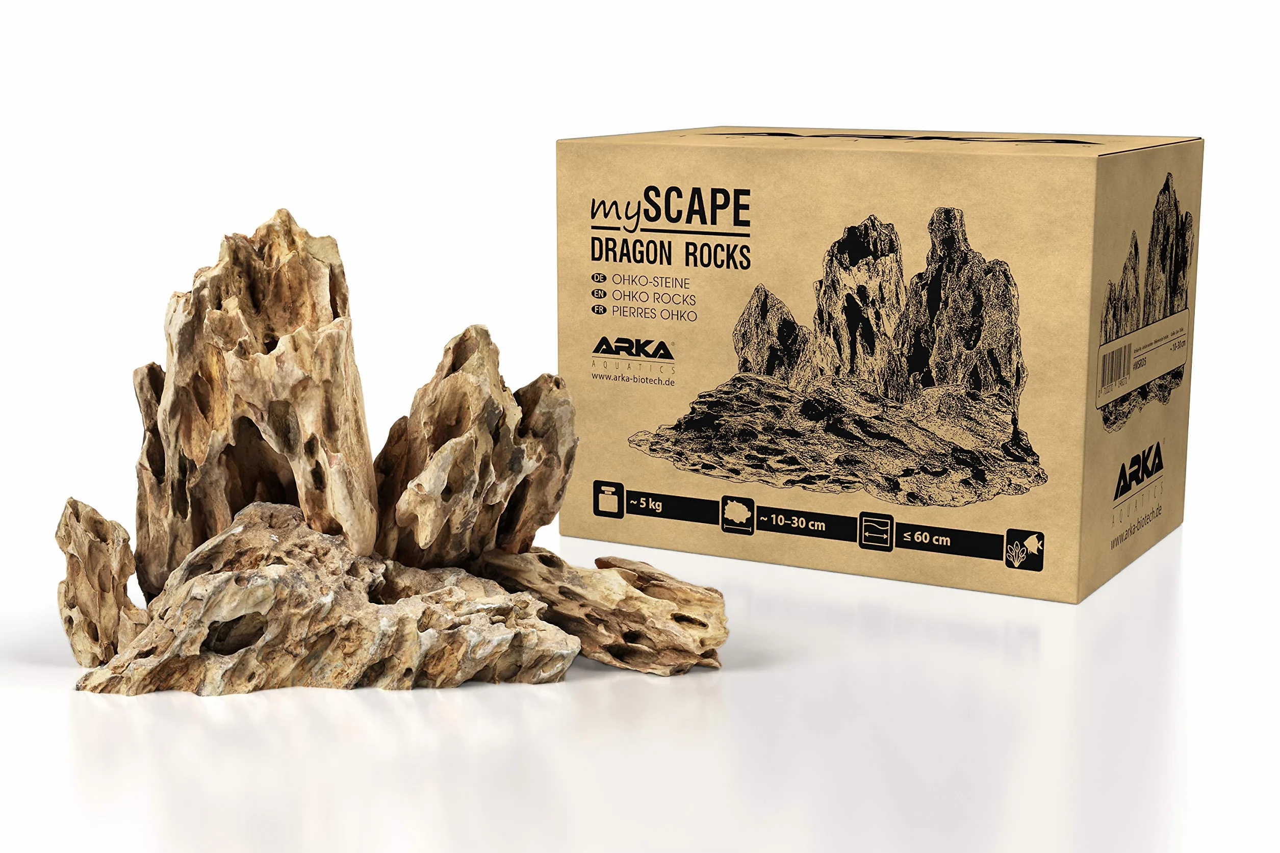 ARKA Rocce Dragon 5 kg mySCAPE – Set Rocce Naturali per aquascaping Dolce – Mix 10–30 cm Ideale per Nano acquari Fino a 80 L – strutturate, porose, piantabili – per Scape Iwagumi, Triangolo, Isola