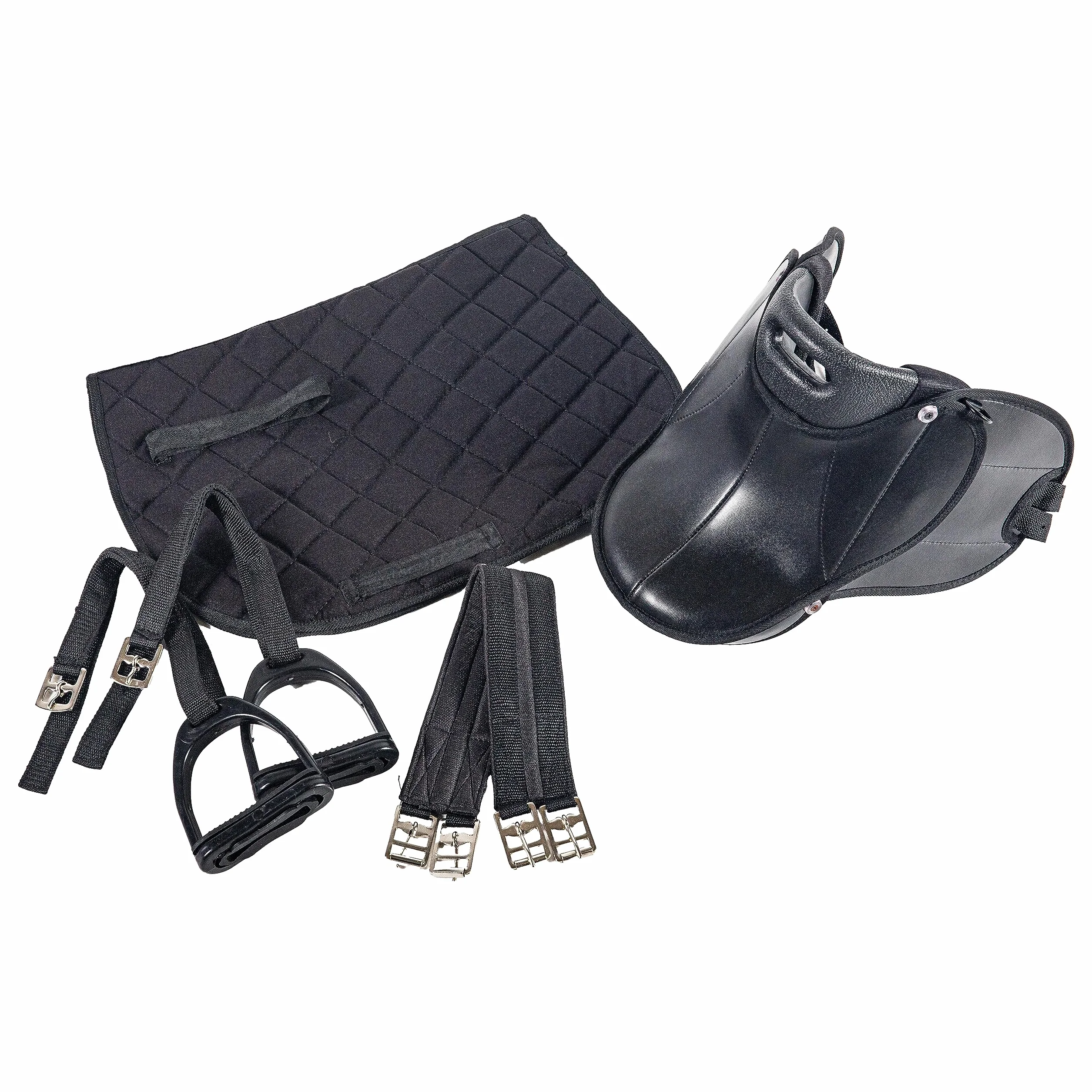 PFIFF 103106 - Set Completo Sella per shettys o Cavalli in Legno, per Bambini, Colore: Nero