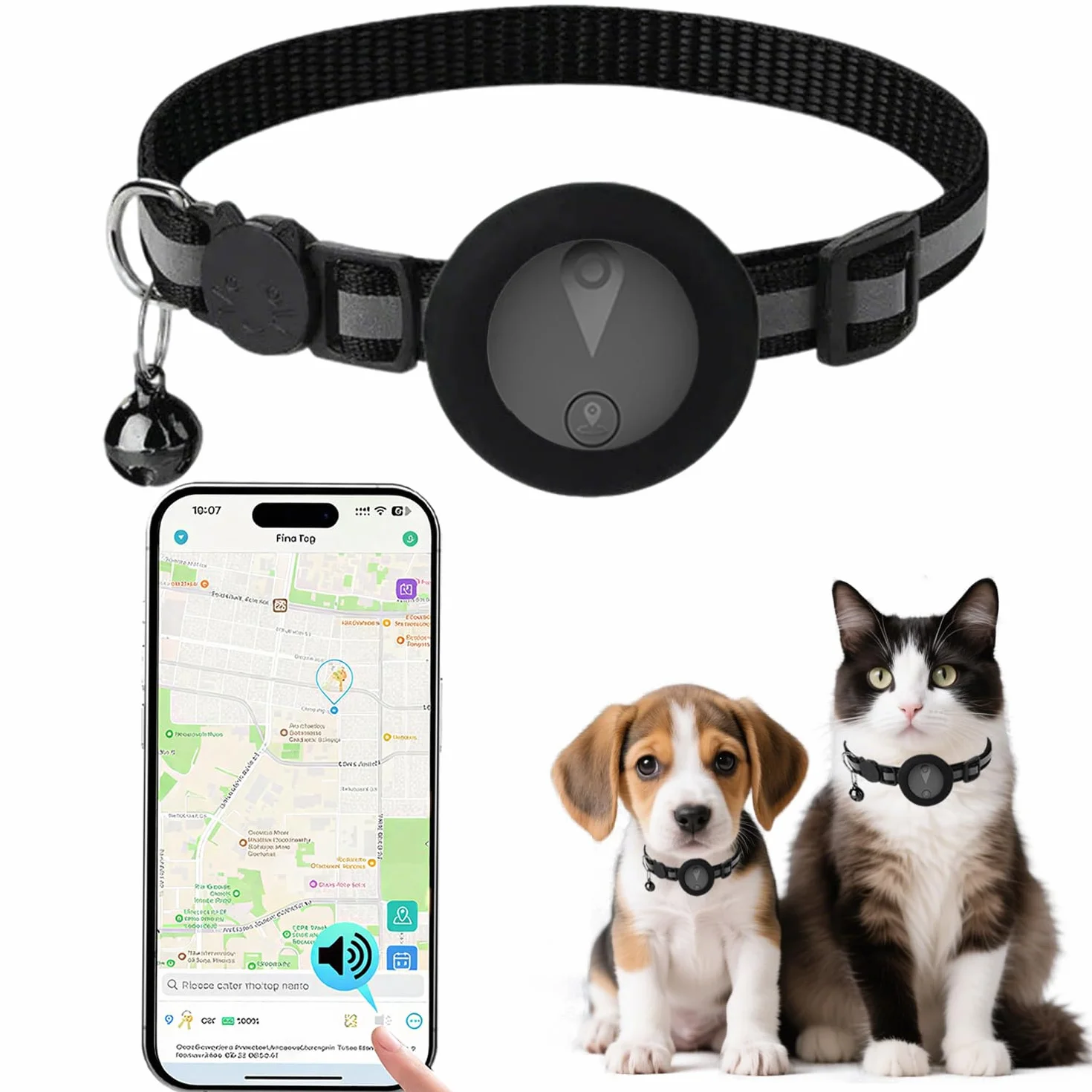 Collare GPS per Gatti Compatibile con Sistemi iOS e Android GPS per Cani Riproduzione Della Cronologia dei Tracciati (7 giorni) Localizzatore GPS Cani Tracciamento Impermeabile (IP67) -Nero Pieno