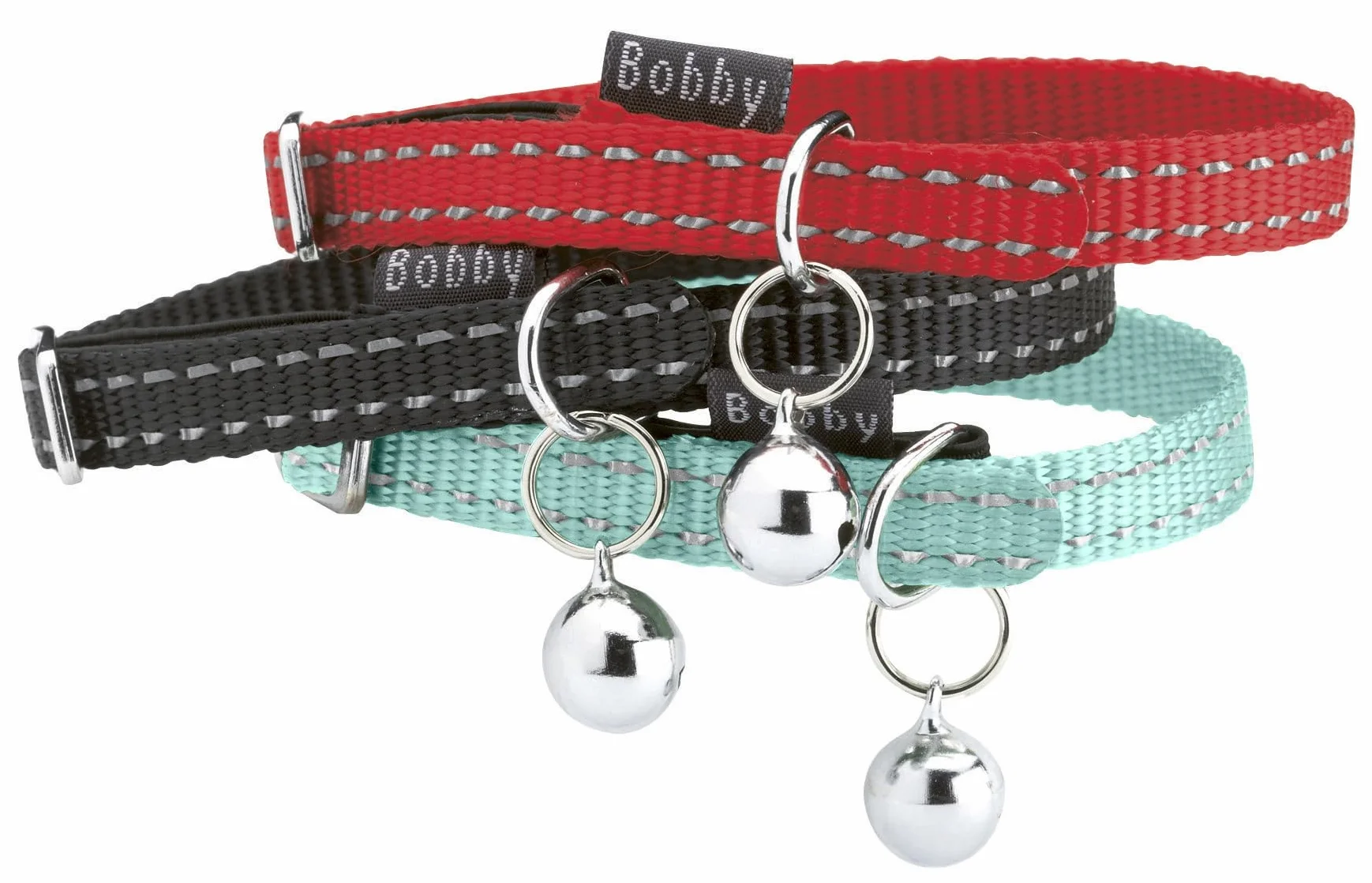 Bobby Safe - Collare gatto in Nylon colorato, Resistente, Antistrozzo, Riflettente, Regolabile, Giallo - lunghezza 30 cm, spessore 1 cm