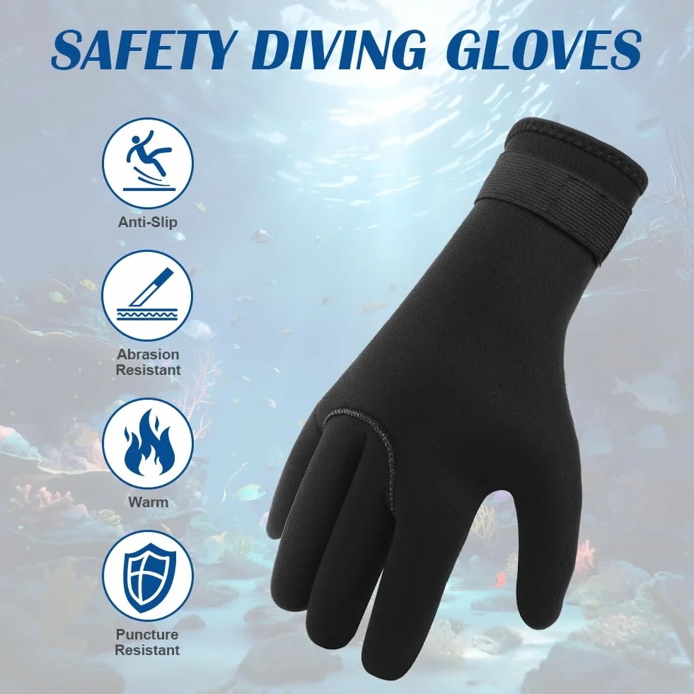 Guanti da Muta Termica, Guanti in Neoprene Elastico, Guanti da Immersione con Polso Elastico e Particelle Antiscivolo, per Immersioni, Kayak, Surf, Inverno, Canoa, Kayak