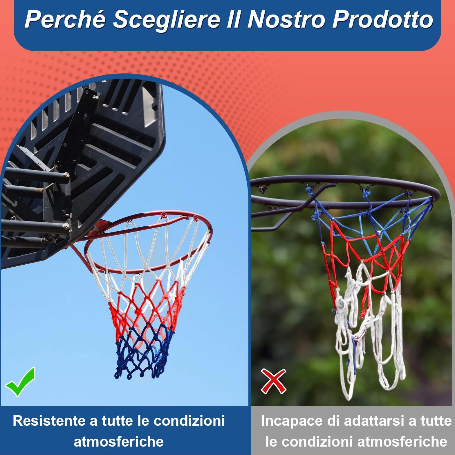 Scettar Rete da Basket 5 Pezzi 4mm Nylon Rimovibile per Canestro Esterno