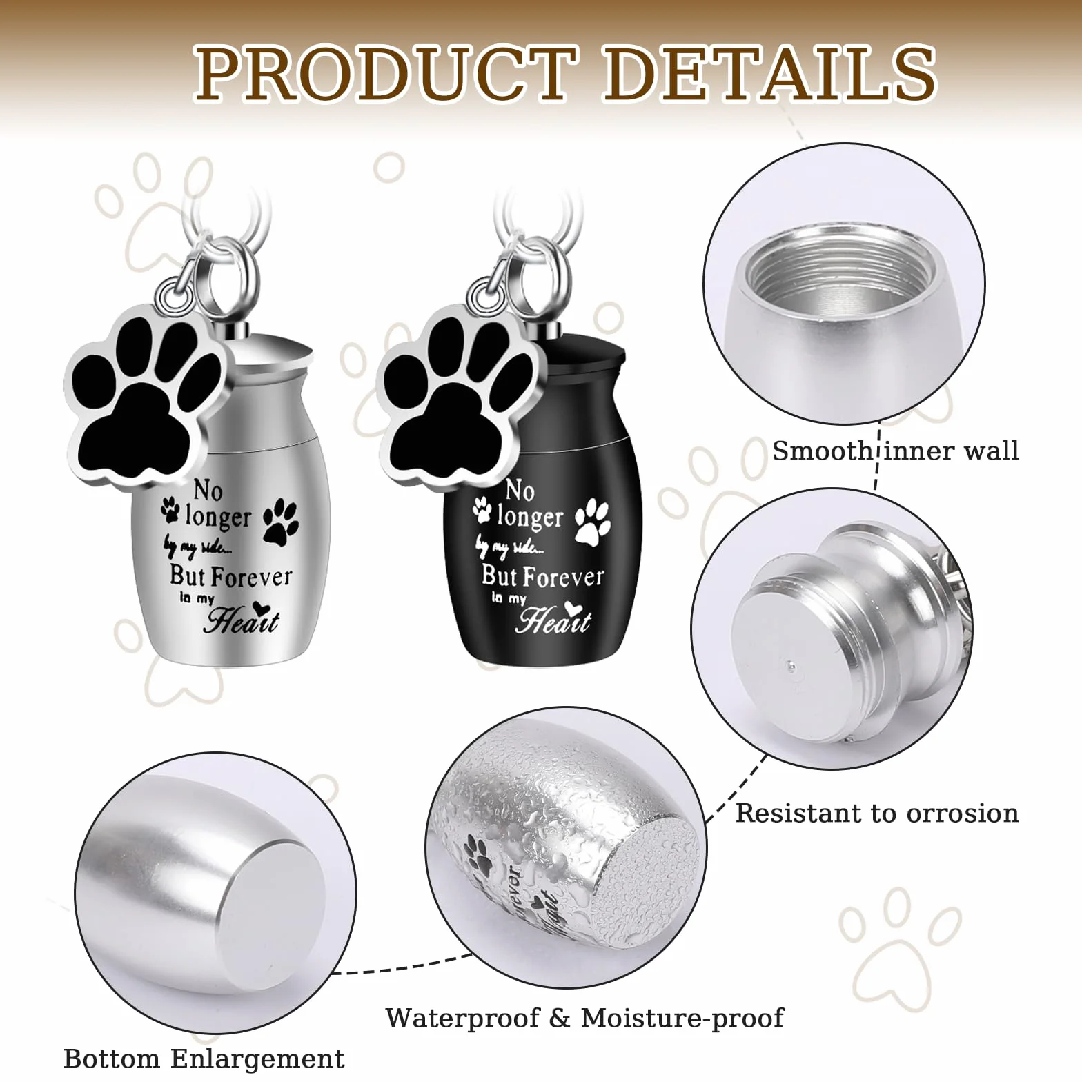KALIONE 2 urne per animali domestici, portachiavi, urne, per ceneri di cani, ceneri in acciaio inox, piccole urne per cani, gatti, ceneri con sacchetti per riporre animali domestici, gioielli per