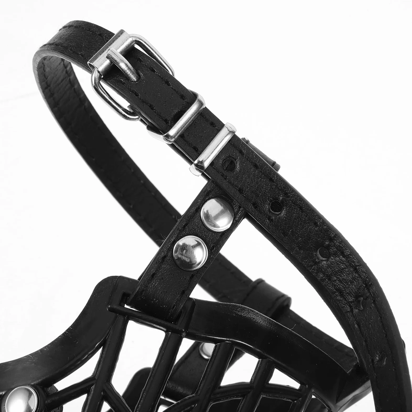 Artibetter Museruola Sicurezza Anti-morso in Plastica con Cinturino Regolabile per Cani in Pu Pelle Nero Design a Gabbia Traspirante per Cani e Animali Domestici