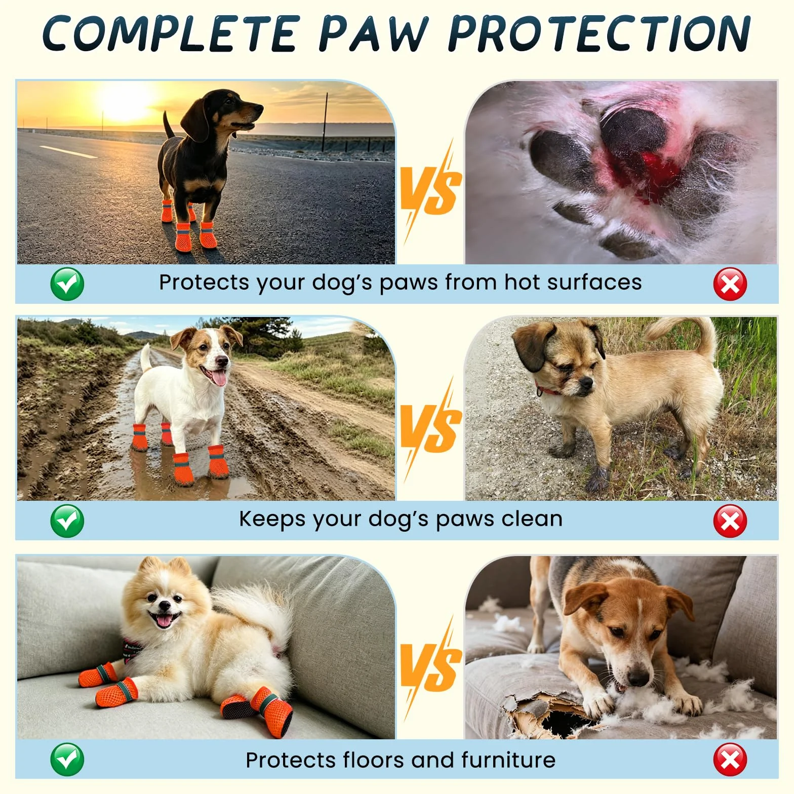 Scarpe Estive per Cani 4 Pezzi Rete Antiscivolo Traspiranti Protettive