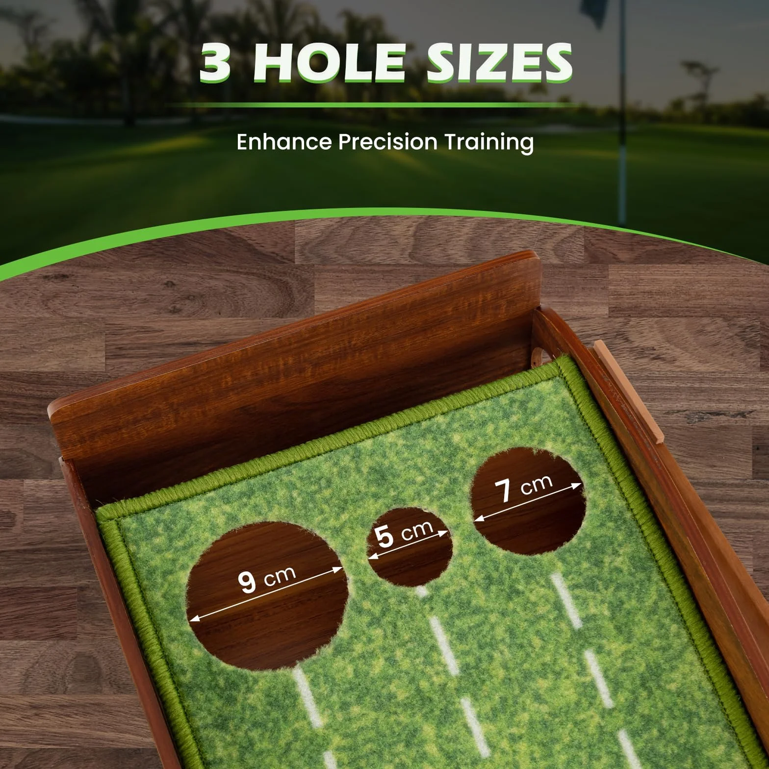LIFEZEAL Tappetino Golf Allenamento con Buche per Interni, Tappeto Portatile con Ritorno Automatico, Base per Golf, Pad con 3 Panlline per Golf, Tappetino di Appoggio per Esterni (3 buche)