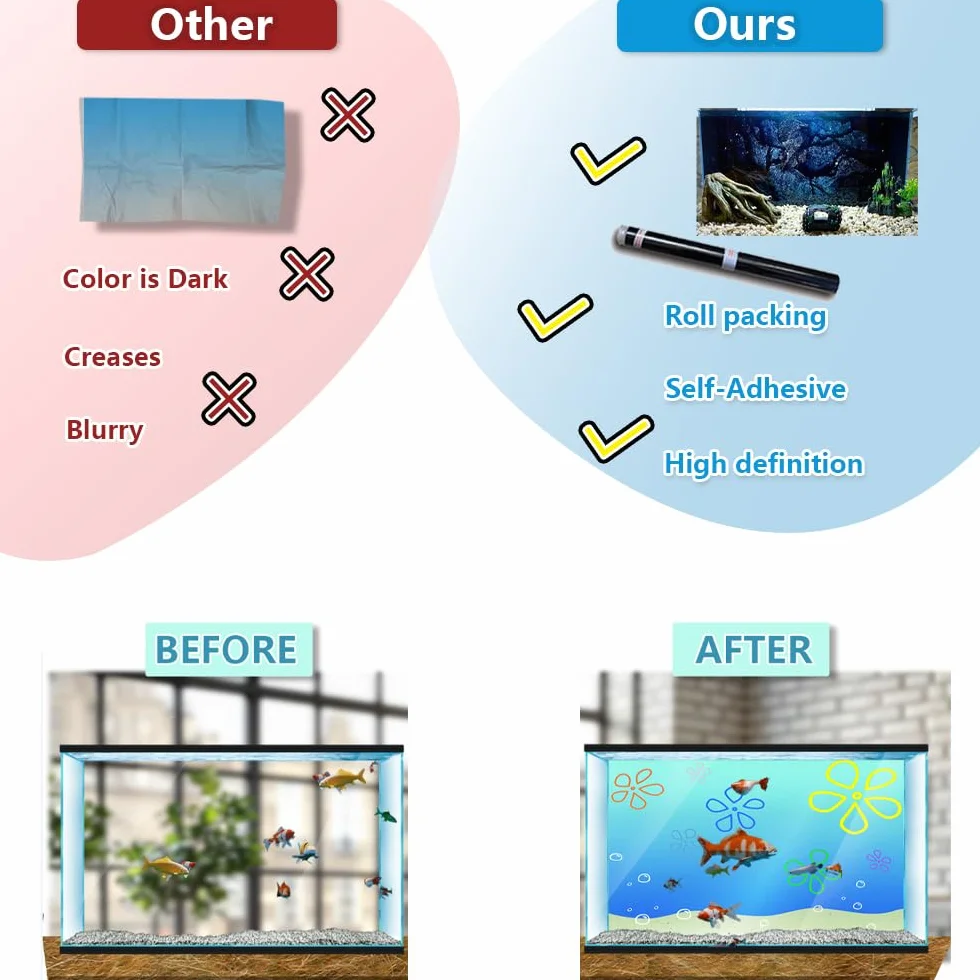 Adesivo per sfondo acquario, isola tropicale, autoadesivo, per terrario e rettili, poster decorativo (80 x 40 cm)
