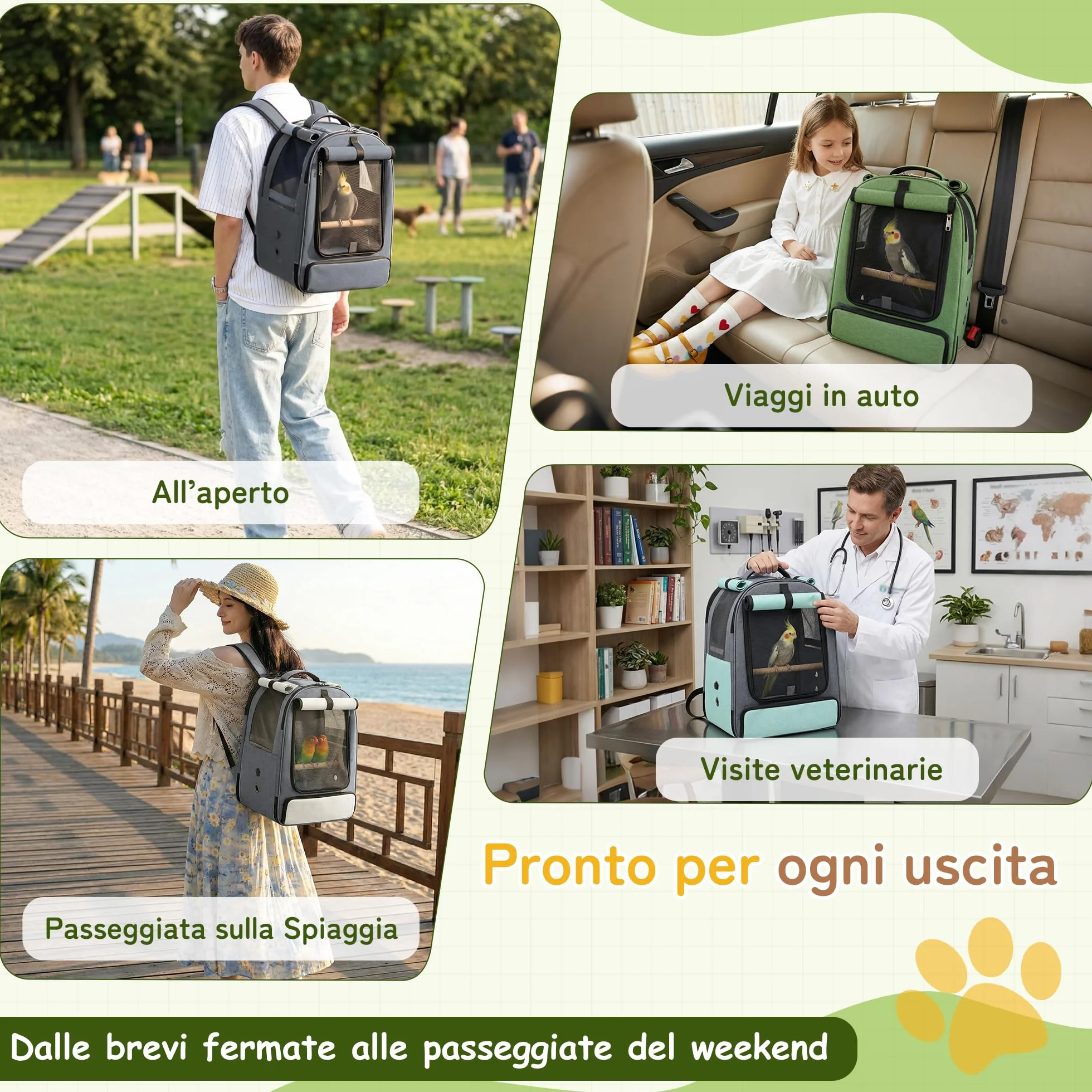 ALLSOPETS Zaino per Uccelli per Pappagalli e Piccoli Animali – Borsa Traspirante con Posatoio Regolabile e Vassoio Rimovibile, Ideale per Viaggi e attività all’Aperto (Blu Ghiacciaio)